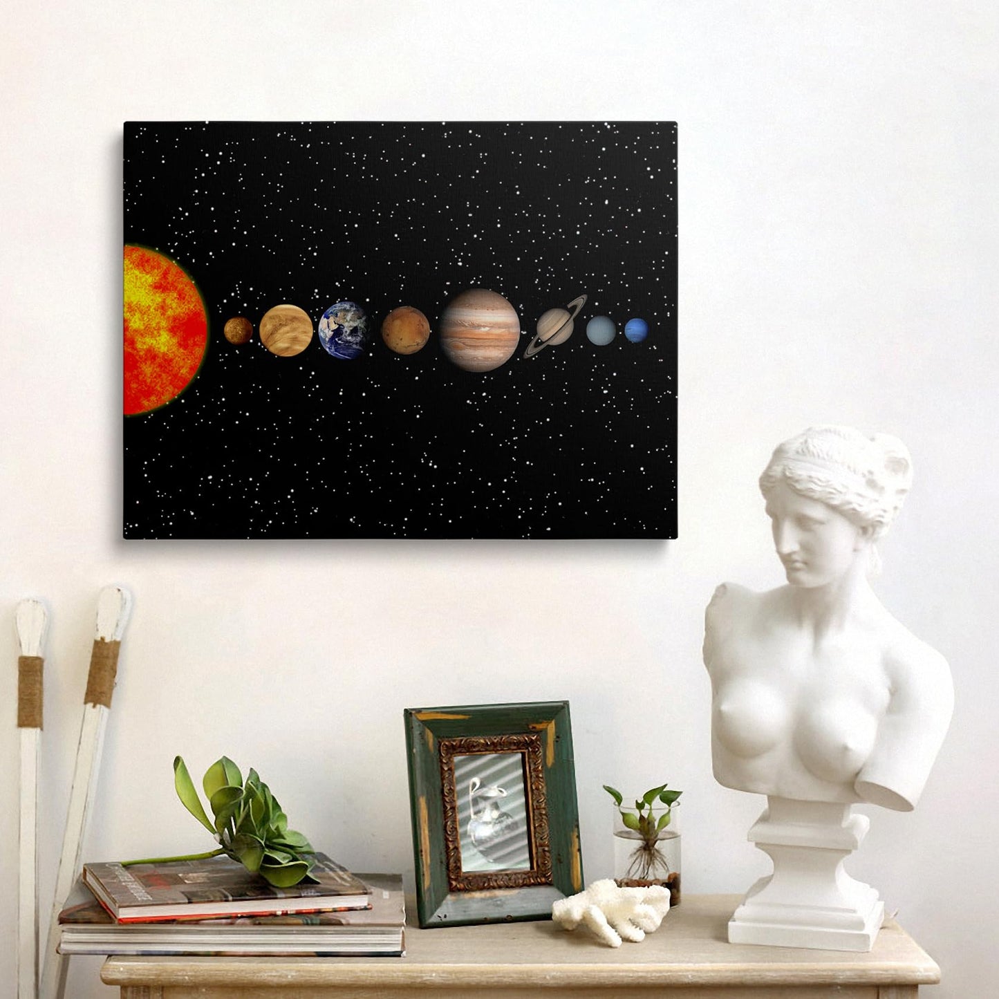 Framed Space Solar System Galaxy Planets Canvas Wall Art Astronomy Interstellar Science Decor Poster For Living Room Bedroom Home Office Artwork Gift Ready To Hang (16x24 Inches)