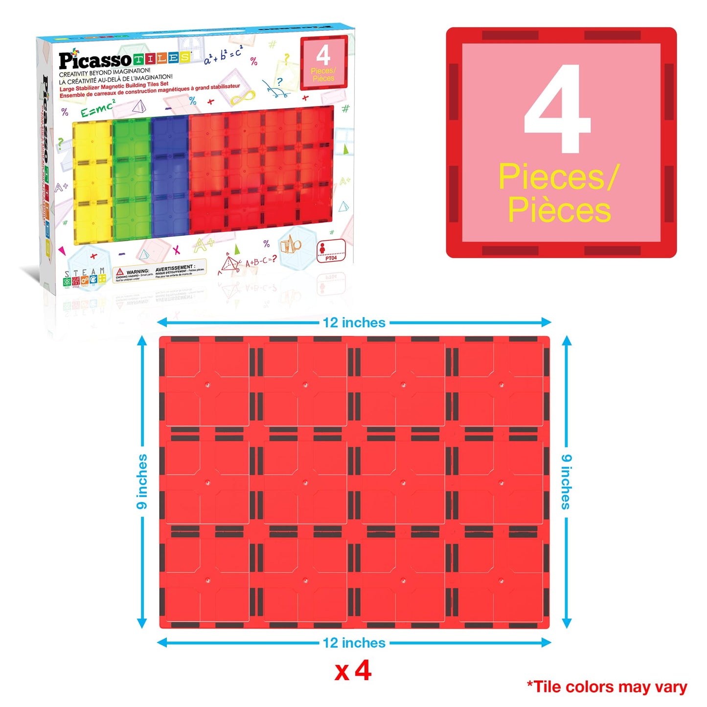 PicassoTiles Magnetic Building Block Tiles Supersize Stabilizer Base Toy Large Size Magnet Tile Plate Jumbo XL Add On Durable Foundation Compatible Education Construction STEM Learning Stacking Set