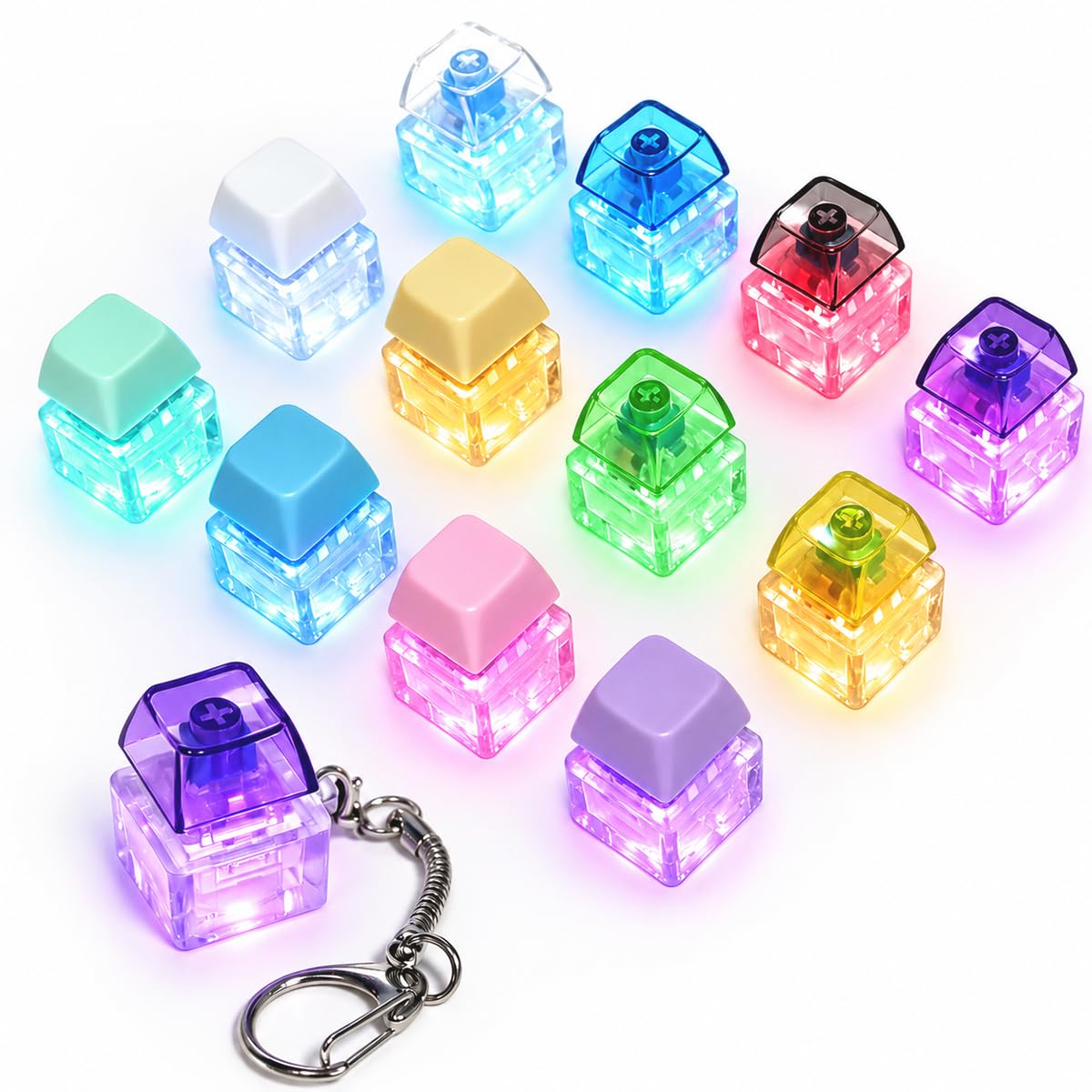 12PCS Keyboard Fidget Toy, Keyboard Clicker with LED Light, Keyboard Fidget Keychain, Keyboard Button Finger Clicker for Anxiety Relief (Style-4)
