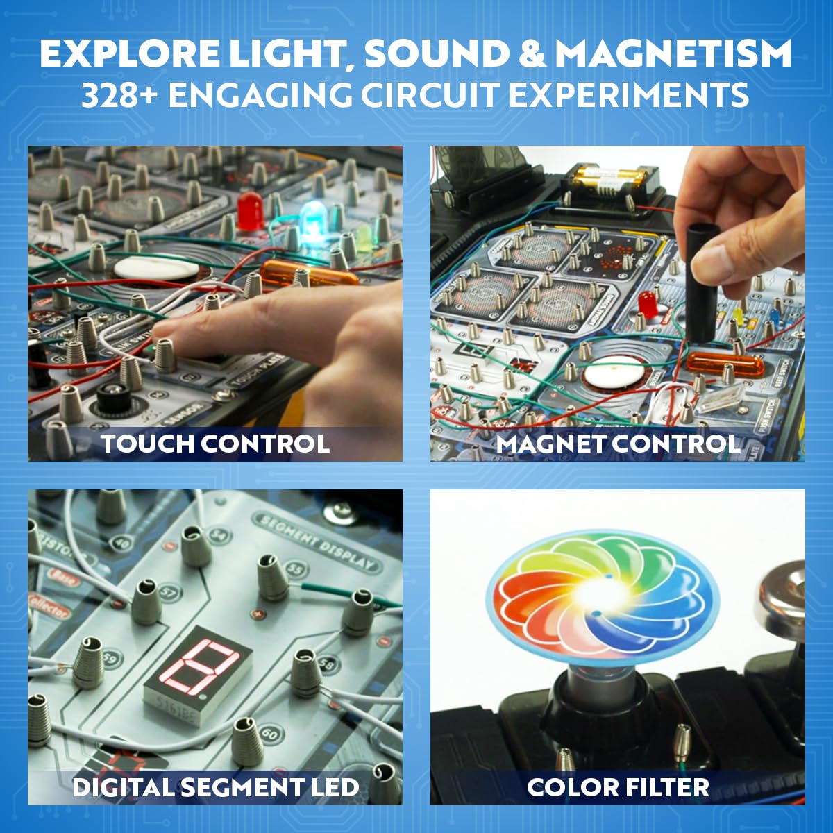 Playz Advanced Electrical Circuit Board Engineering Kit for Kids with 328+ STEM Projects on Electricity, Voltage, Currents, Resistance, & Magnetic Science | Gift for Children Age 8-13+