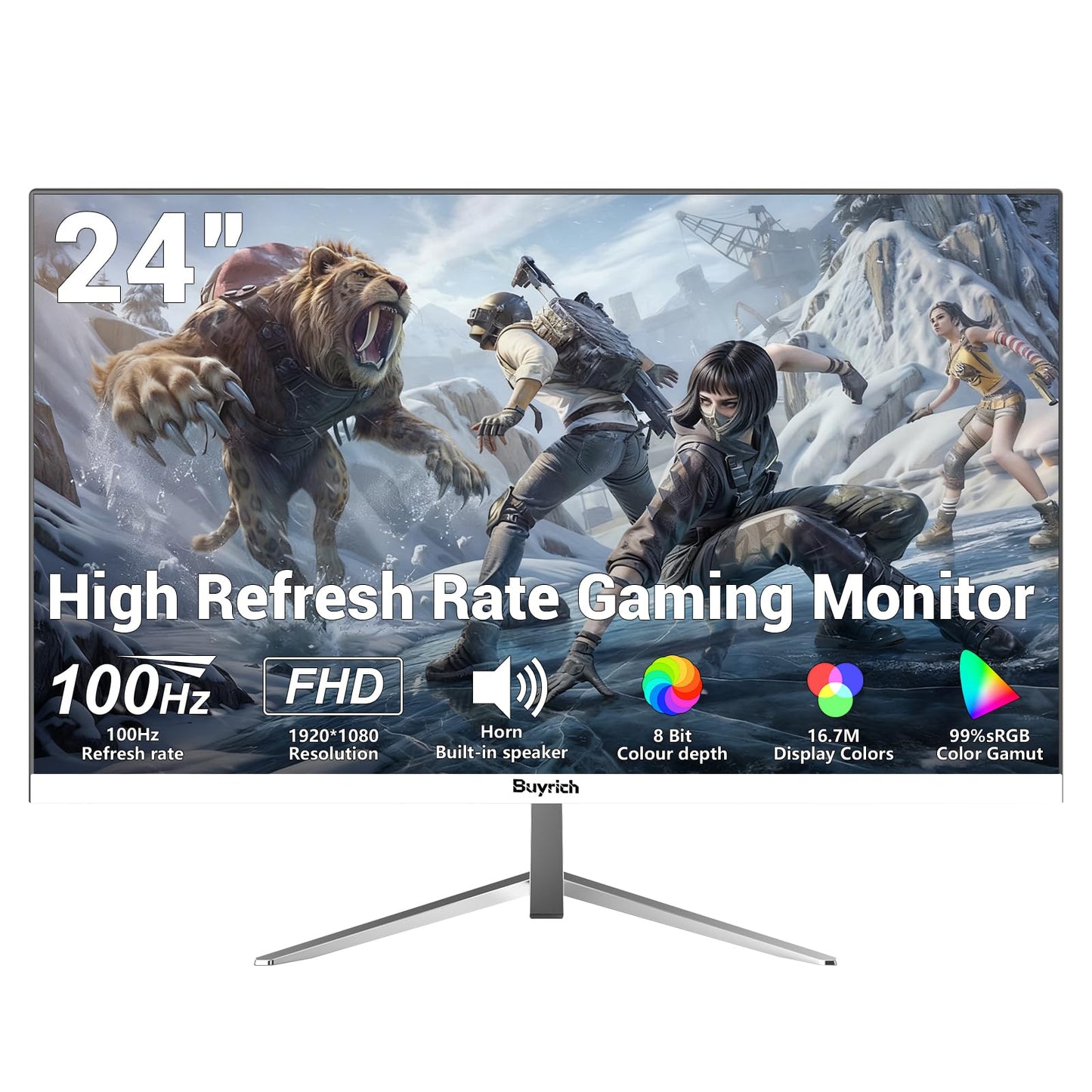 BUYRICH 24 Inch FHD 1080P 100Hz Computer Monitor, Built-in Speakers,VA Panel with 3000:1 Contrast, AMD FreeSync, HDMI Ports, HDR & Low Blue Mode, Ergonomic Tilt for Home Office