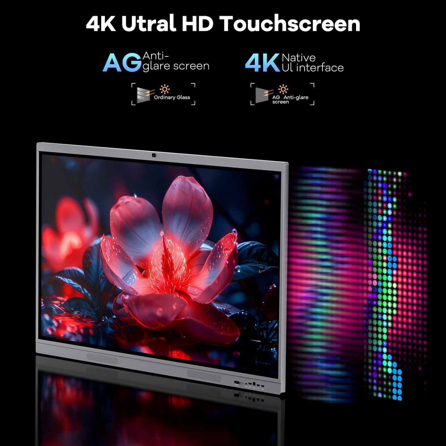 HLEC 55" Interactive Smart Board, 4K UHD Touchscreen Digital Whiteboard, Electronic All-in-One Computer for Classroom Home Office Studio Display, 20-Touch 13MP Camera(Wall Mount Included)