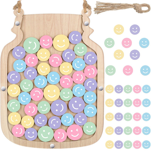 Zhanmai 11.57 x 8.66" Classroom Reward Jar for Kids Behavior Chart for Classroom Star Reward System Hanging Wooden Home Behavior Jar for Boys Girl Management Board Tools Incentive(Smiling Face,Wood)