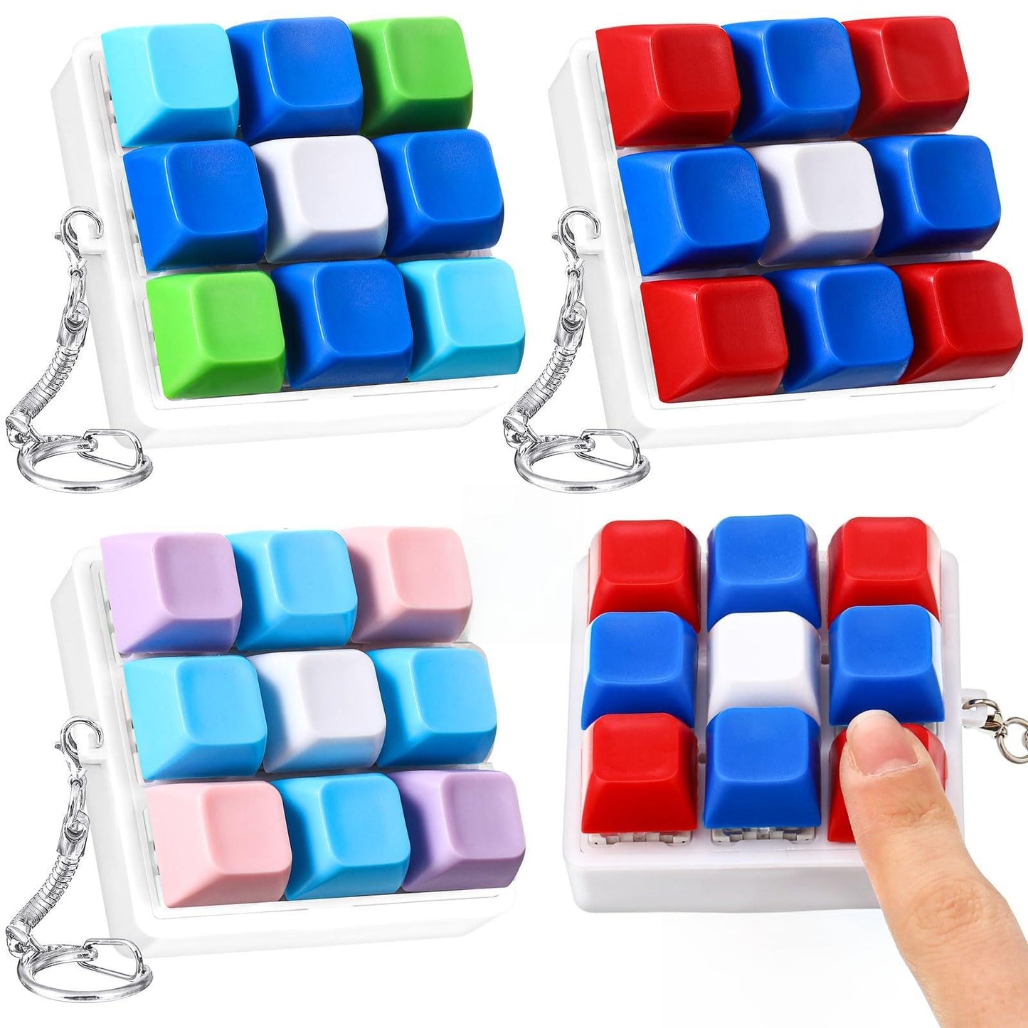 Halloscume 3 Pcs Keyboard Adult Fidget Clicker 9-in-1keyboard Fidget Keychain Cube Mechanical Key Button Clicker Stress Relief Gift for Office Home to Pass The Time(Colorful)