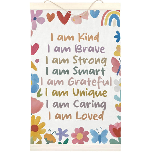 LKETW Boho Kids Positive Affirmations Poster Hanger Frame 12x16 Inch, Inspirational Wall Art Posters for Girls Room, Colorful Floral Motivational Hanging Banner Decor for Toddler Girl Nursery Bedroom