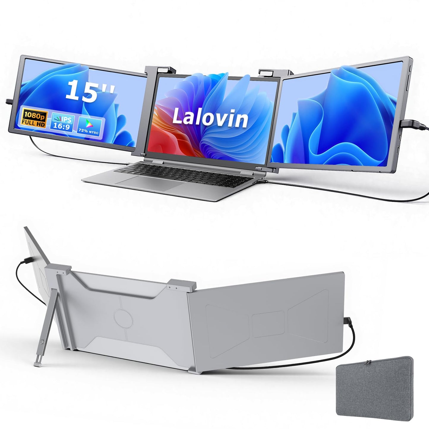 Laptop Monitor Extender, 15" 1080P FHD Triple Screen Extender for 15-17.3" Laptop, Ultra-Thin Screen Extender Portable Laptop for Study Office Gaming Business Trip Use Mac/Windows/Chrome (15.2 Inches)