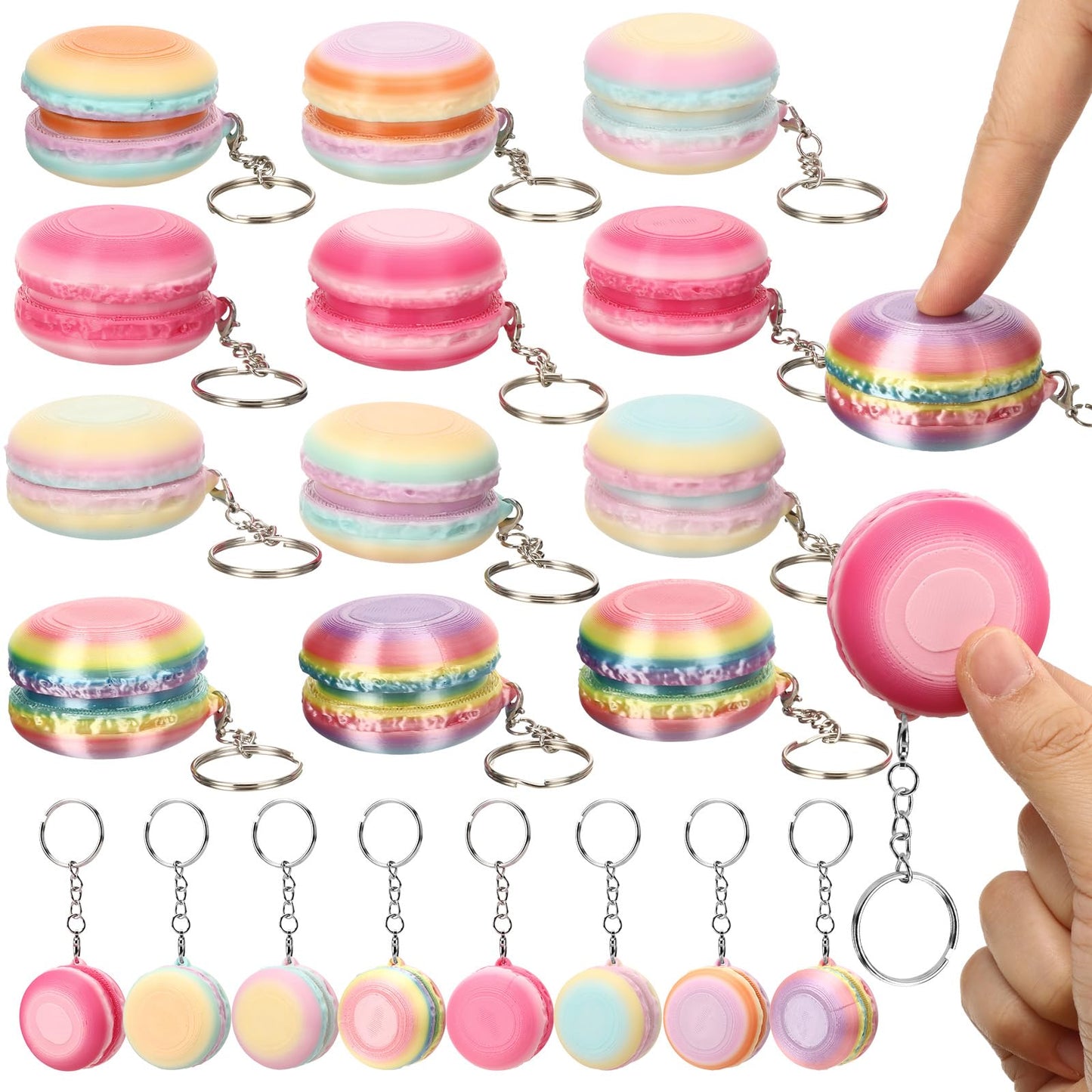 Kenning 12 Pcs Macaron Clicker Fidget Keychain, 3D Sensory Clicker Fidget Toys Decompression Button Relief Gifts for Adults, Coworkers, Summer, Graduation, Office & Party Favors