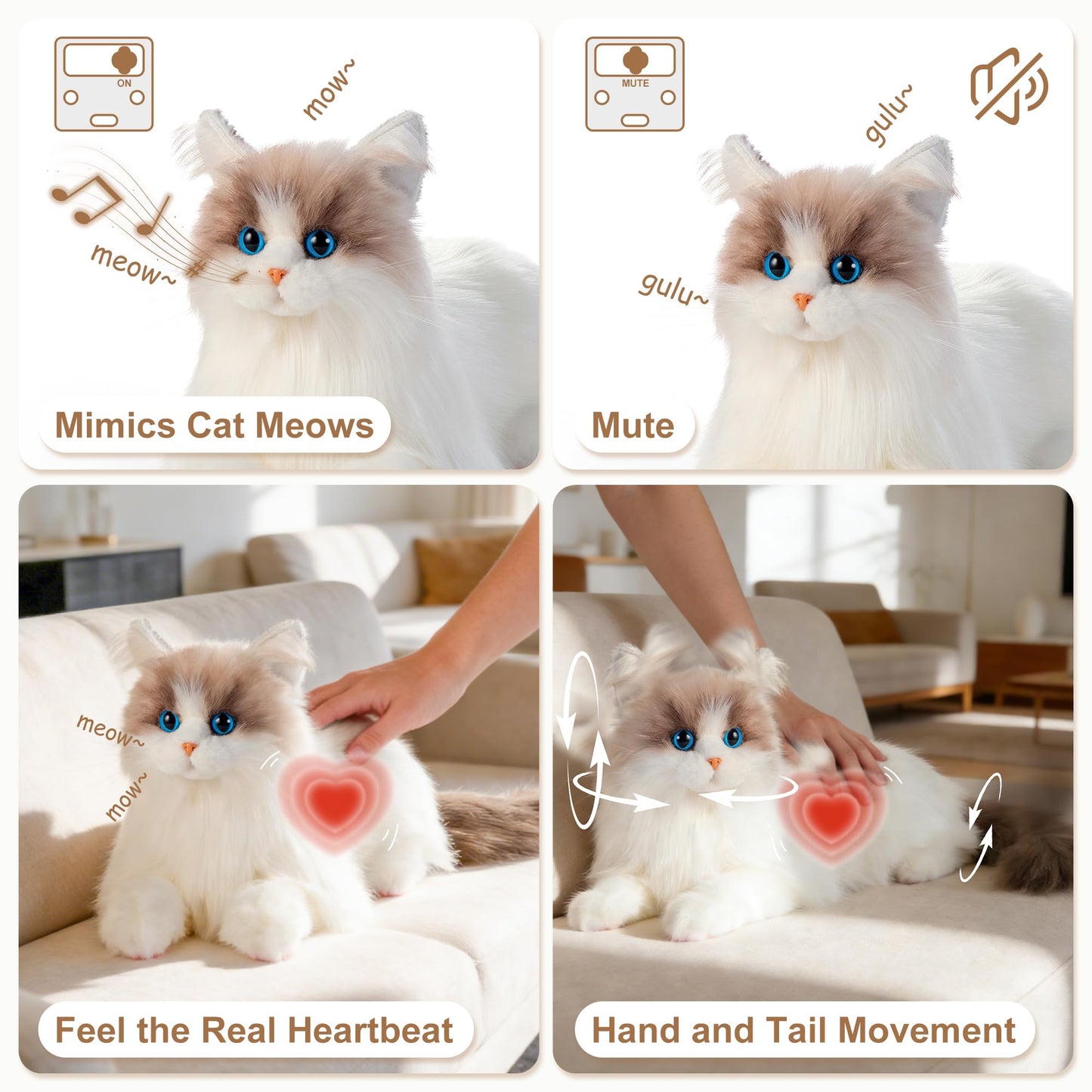 Chongker 24.8" Interactive Robot Cat Plush Stuffed Animal Interactive Pet with Touch Control, Kitten Electronic Pet Robotic Kitty Toy (Interactive Cat 1.1)