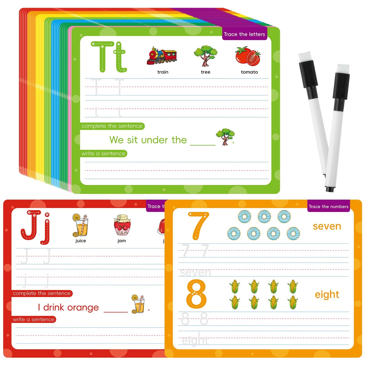 Edumix ABC Handwriting Drawing Practice Cards,Alphabet & Number Dry Erase Board for Kids,Phonics Sight Word Flash Card,Letter Practice for Kindergarten,Perfect for Preschool, Homeschool & Kindergarten