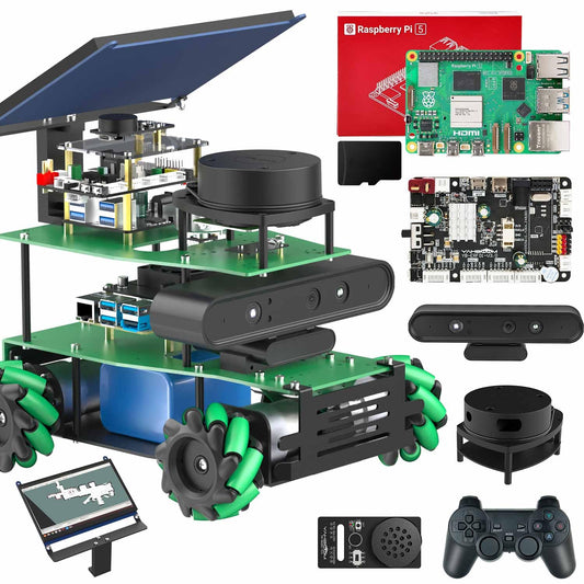 Yahboom ROS2 AI Camera Robot Car Kit Python Programming Engineering Project AI Vision Mapping Navigation 360°Movement for Mechanical Engineers（Sup ver with Pi 5 8GB）