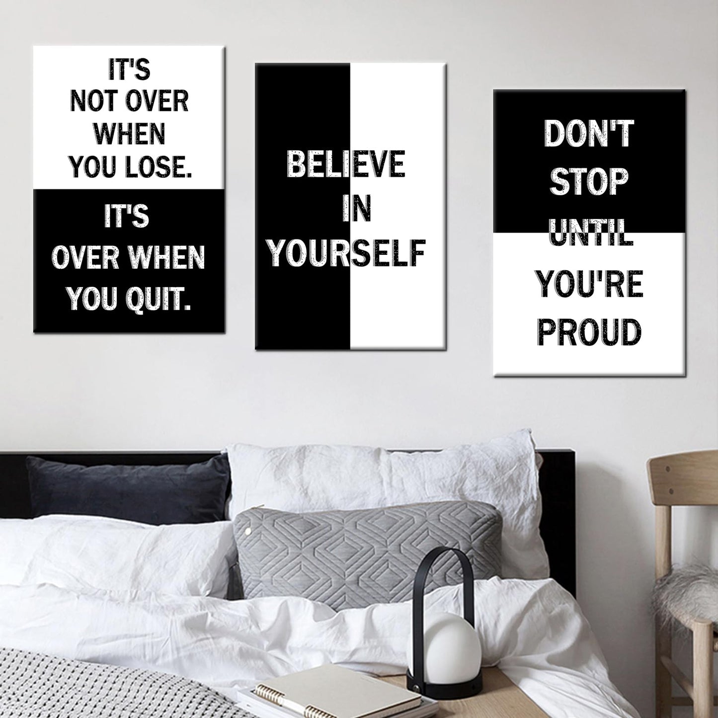 Motivational Canvas Wall Art Poster Painting 3 Piece Inspirational Entrepreneur Quotes Positive Picture Print Wall Decor for Modern Home Bedroom Office Artwork Stretched and Framed [48''Wx24''H]