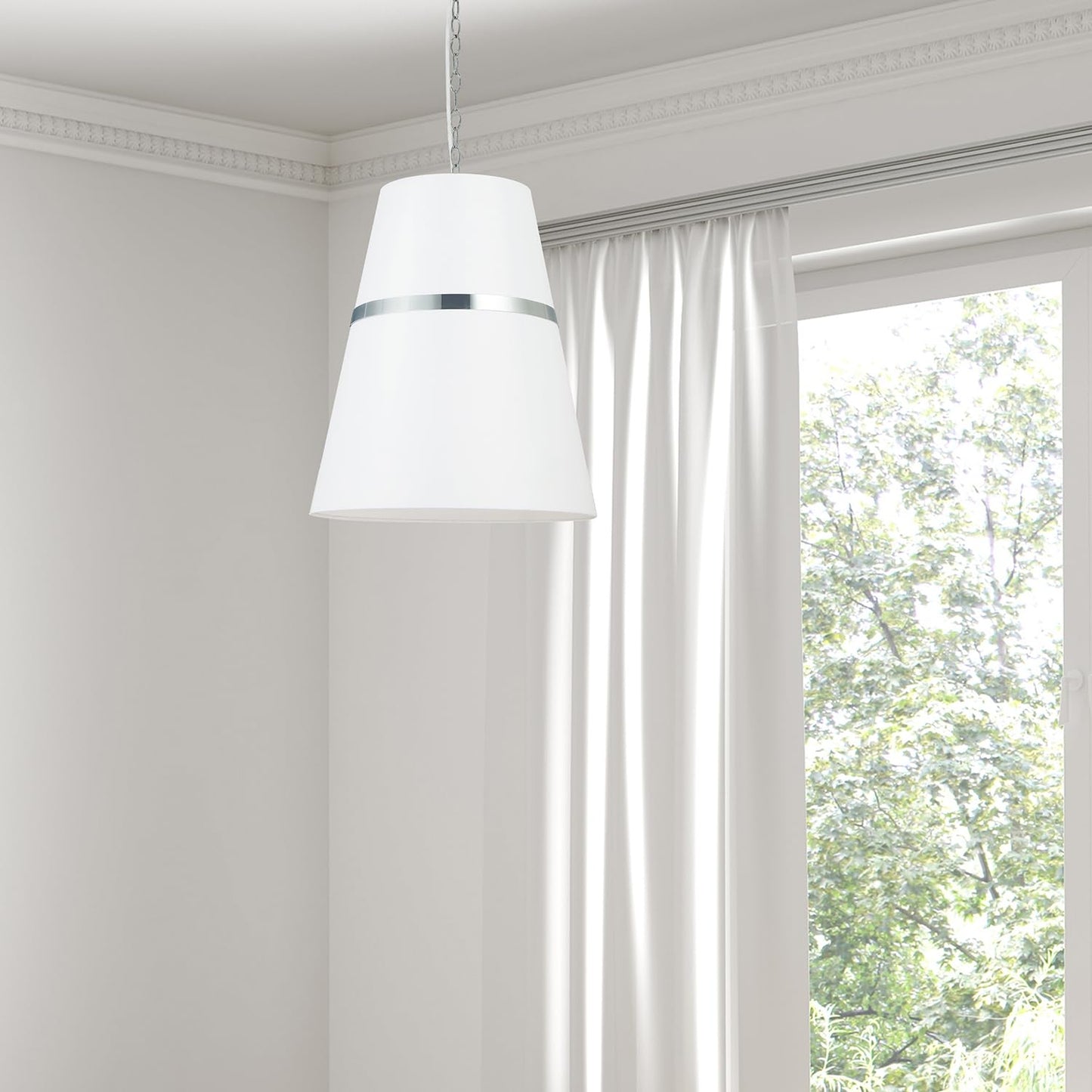 Dainolite SYM-183P-PC-WH White Fabric Pendant Light, Matte White Finish, Modern Design