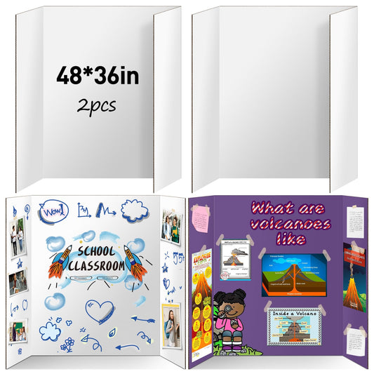 2 Pack Trifold Poster Board 48" X 36", IKAYAS Double Sided White Poster Boards, Science Fair Display Boards Posterboard for Mounting, Prints,Art,Display,Projects Classroom Supplies