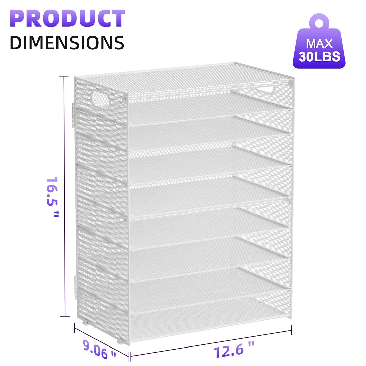 Marbrasse Paper Organizer Letter Tray, 9 Tier Mesh File Organizer with Handle, Paper Sorter Desk Organizer for Home Office Supplies - White