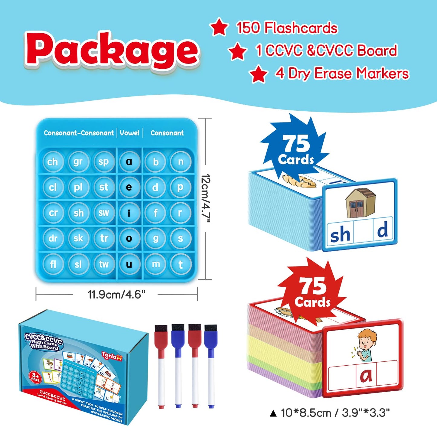Torlam CVCC & CCVC Word Games, Sight Words Flash Cards Spelling Reading Learning Phonics Games for Kids, Speech Therapy Toy, Kindergarten Classroom Must Have Learning Activities Homeschool Supplies