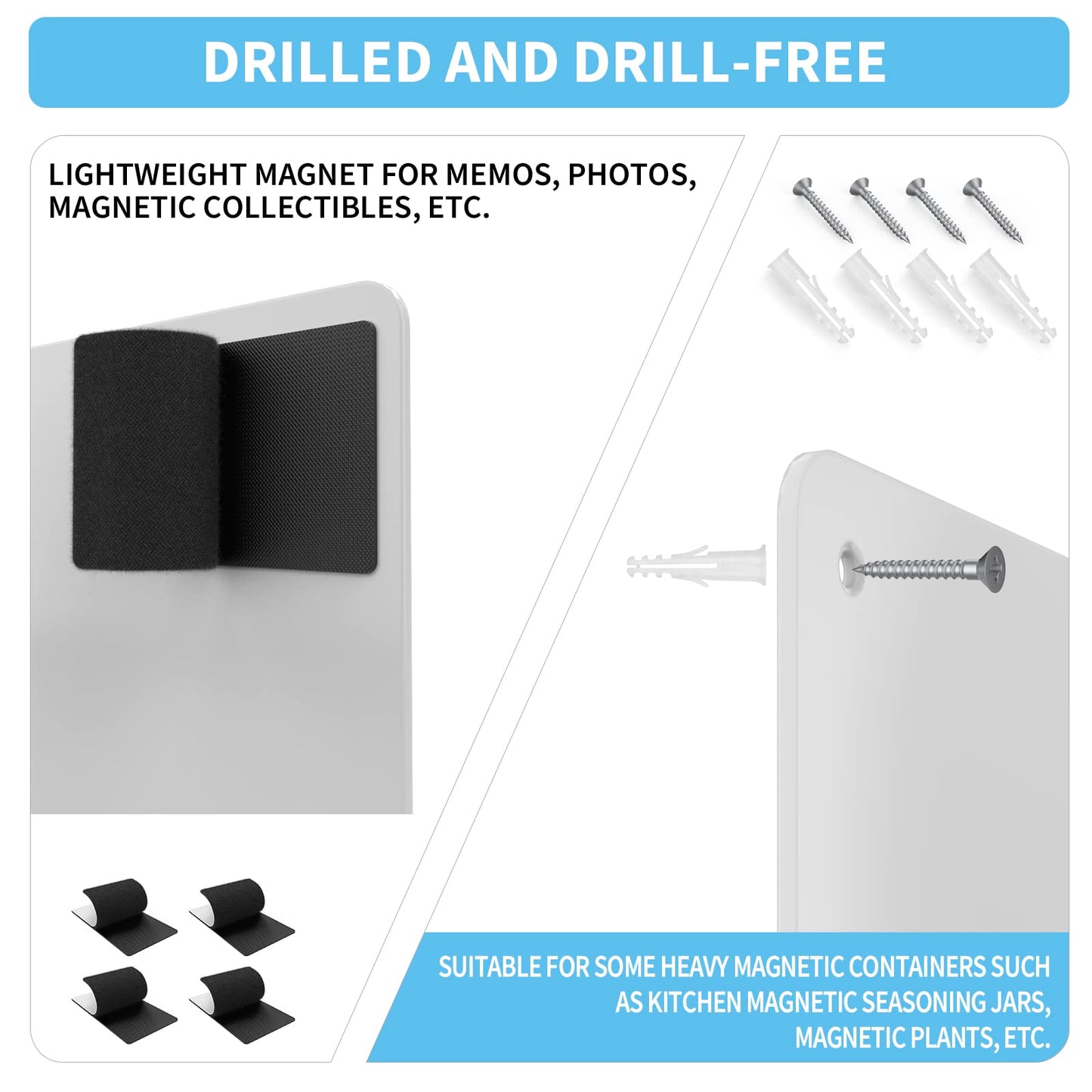 2Pack Magnetic Board,17.1" x 11.8" Magnet Display,for Magnets and Bulletin Board,Suitable for Wall, Refrigerator, Compartment, Cabinet etc,Comes with Dual Lock Tape for Easy Hanging (White