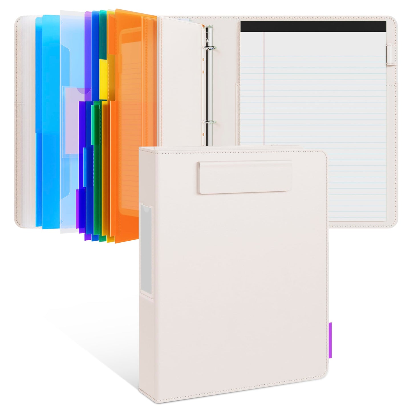JoyCat 3 Ring Binder Clipboard with Storage,12.4"x10.2" Magnetic Clipboard Folder with 5 Subject Folders,Refillable Lined Notepad (11" x 8.5"),Ideal for School Office Nursing(Beige)