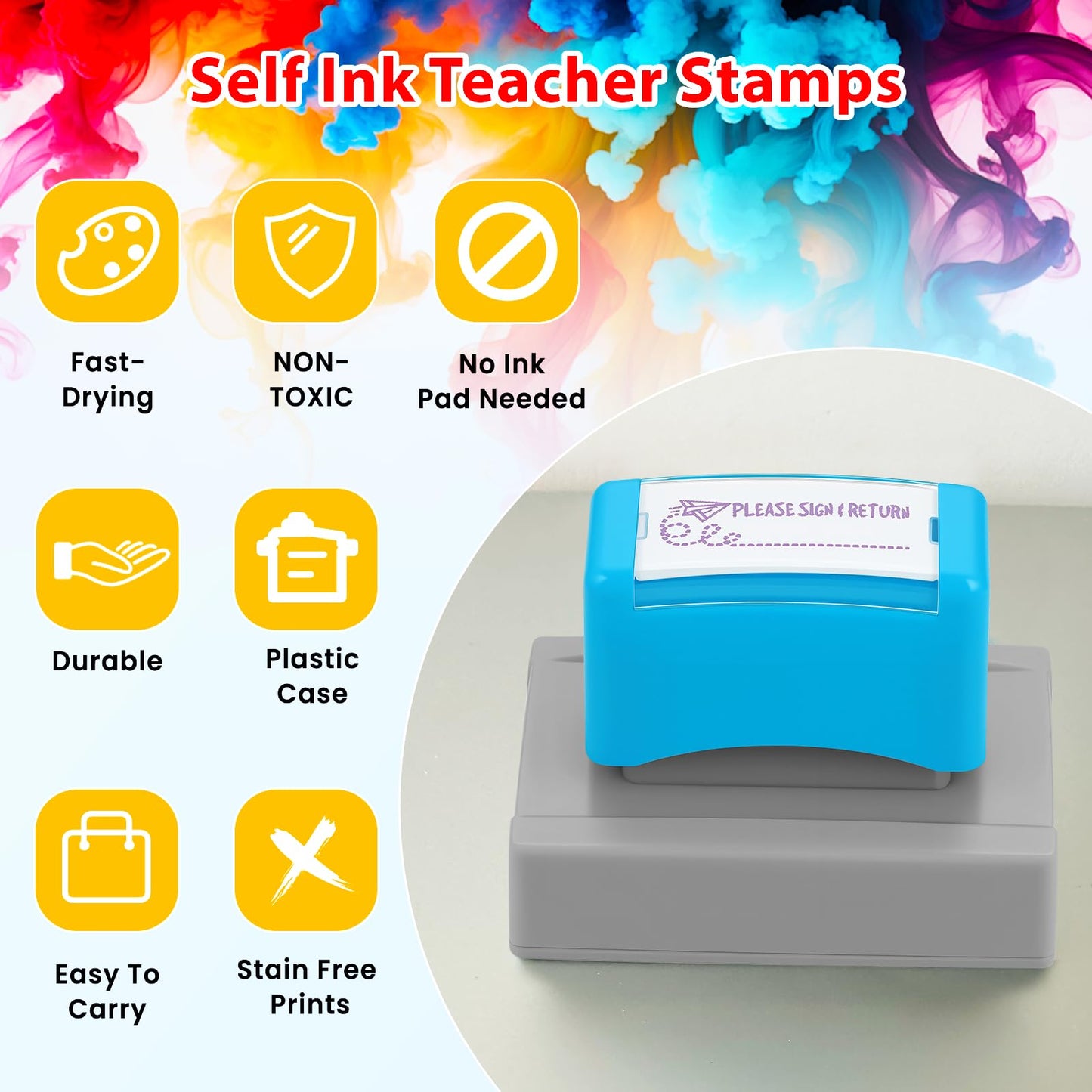 Please Sign and Return Stamp - Self Inking Teacher Stamp for Classroom, Homeschool Grading Tool, Purple Ink - Professional Parent Communication, Teacher Supplies for Elementary Middle School