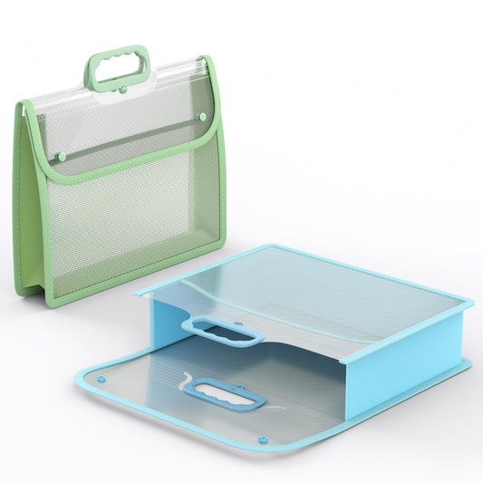 ABC life Clear Plastic Expanding File Folder with Handle, Portable File Organizer for Letter/A4 & Manila Folders, Large-Capacity Accordion File with Inner Mesh Pocket for Home, Office & School, 2 Pack