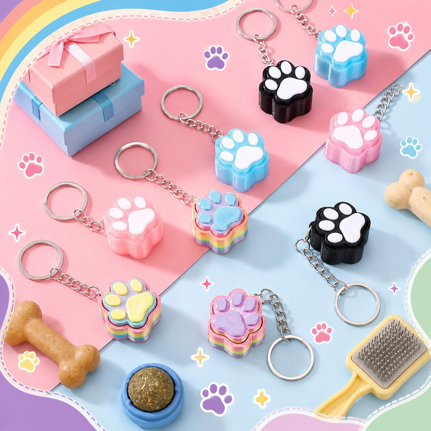 Kenning 12 Pcs PET Paw Clicker Fidget Keychain Bulk 3D Printed Sensory Clicker Fidget Toys Stress Relief Paw Print Keychain Gifts for Adults Graduation Party Favors Birthday Goodie Bag Stuffers
