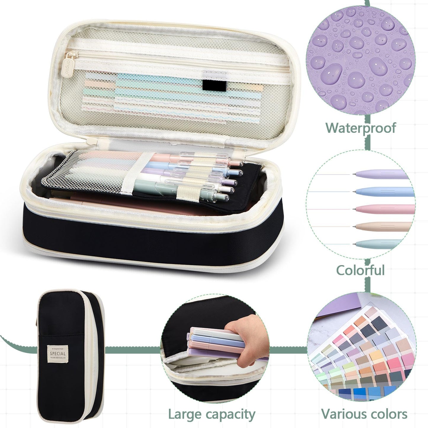 Trandraft 135 Pcs Book Annotation Kit with Pencil Case, 12 Pastel Highlighters, 11 Gel Pens, Fine Marker, 300 Transparent Sticky Notes, 2640 Index Tabs, Bible Study Supplies Kit(Classic,Black)