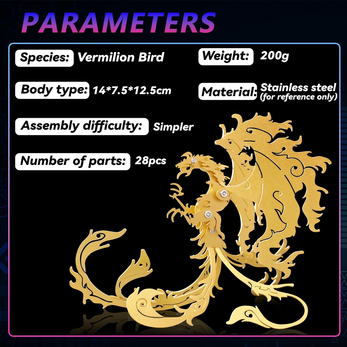 3D Metal Puzzles,3D Metal Puzzle for Adults,Mechanical Model Kit Gold Vermilion Bird,Steel 3D Puzzles Stainless Steel Ornaments for Adults Home Decor Art Craft Gifts Toys.