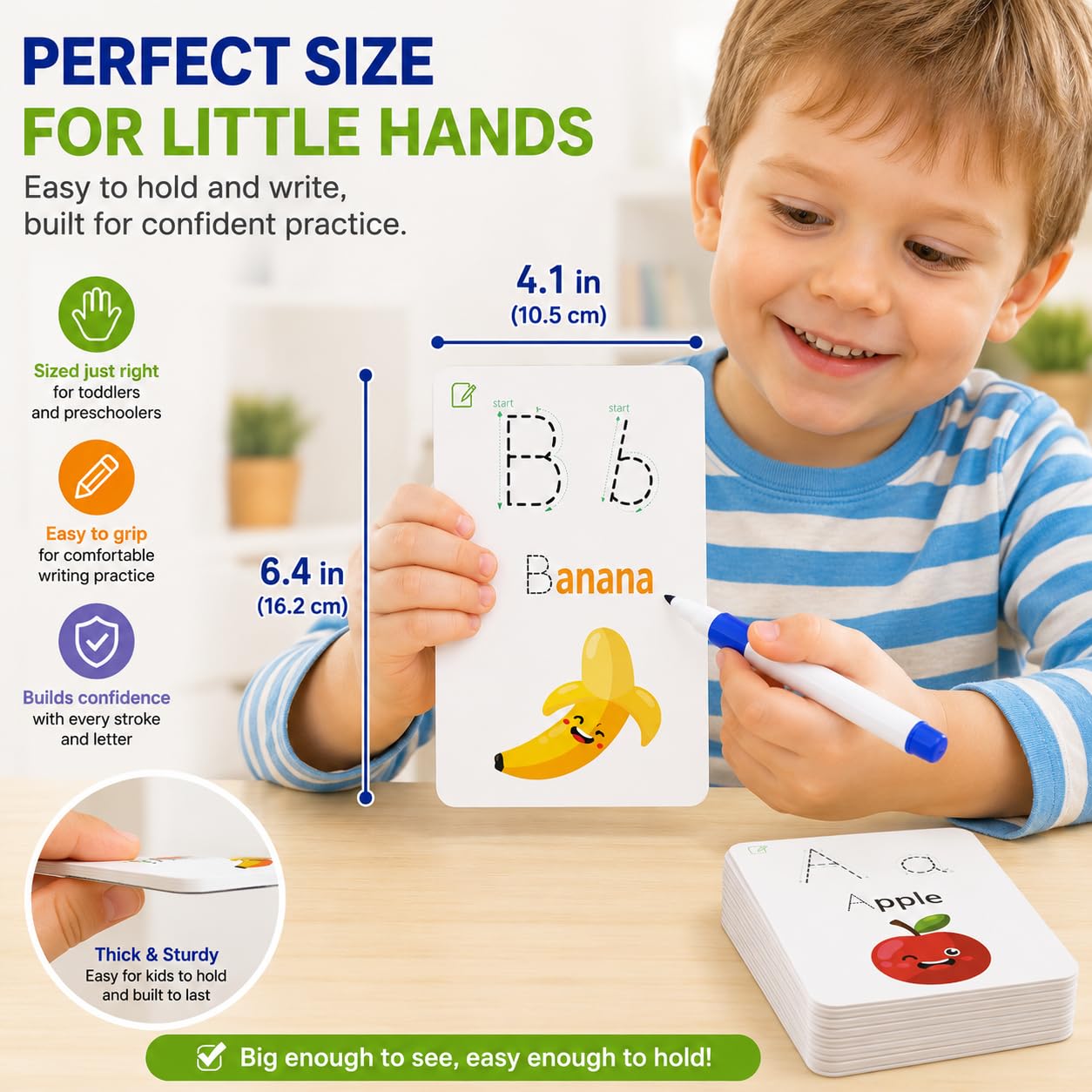 Write & Wipe Activity Cards for Kids, Reusable Tracing Flash Cards, Preschool Handwriting Practice Set, Letter Number Math Learning Activities Ages 3-6 (Letter Tracing)