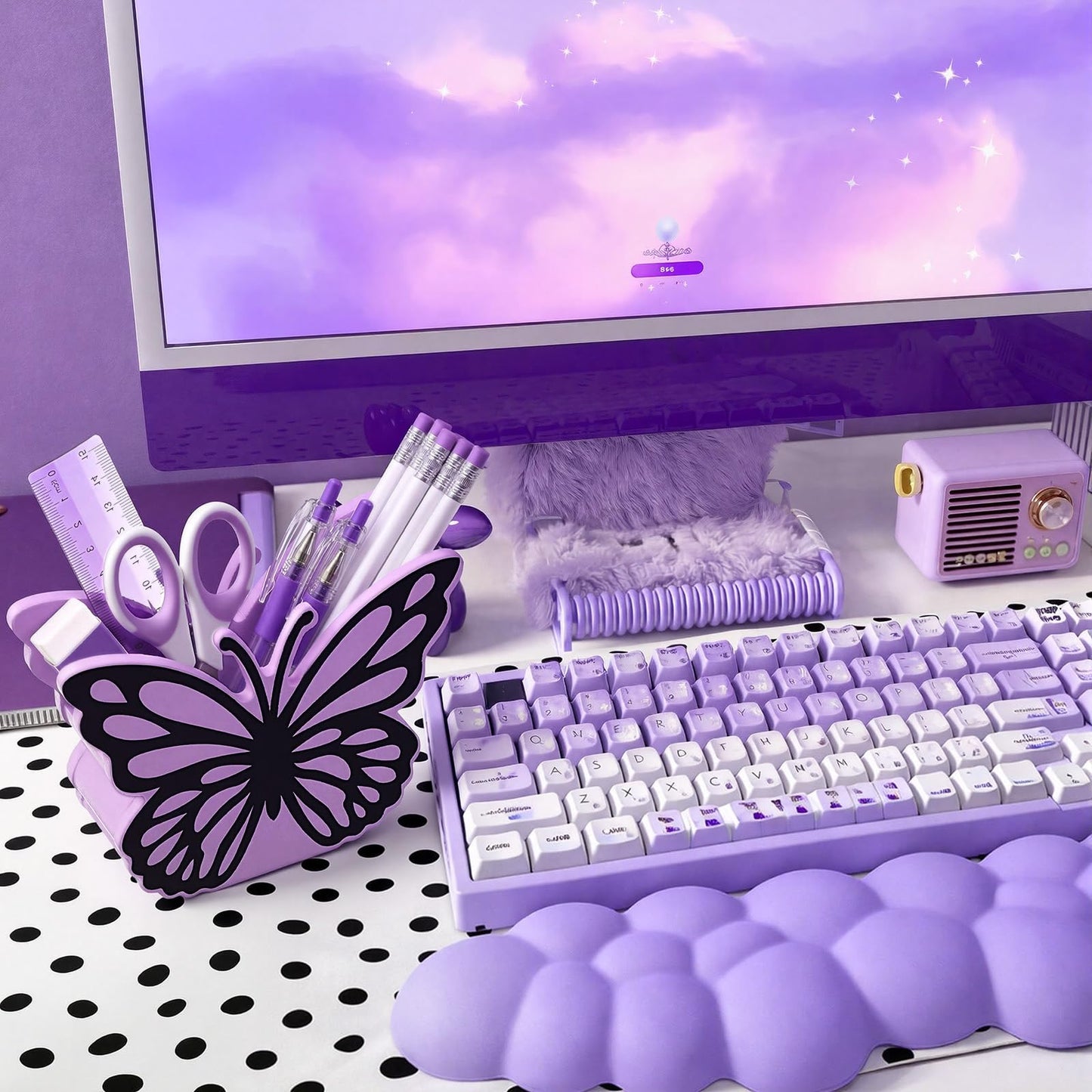 Tenceur Purple Butterfly Pen Holder for Desk Large Capacity Purple Pencil Holder School Supplies Desk Organizer Cute Butterfly Office Decor Makeup Brush Holders Back to School Gift for Girl Women
