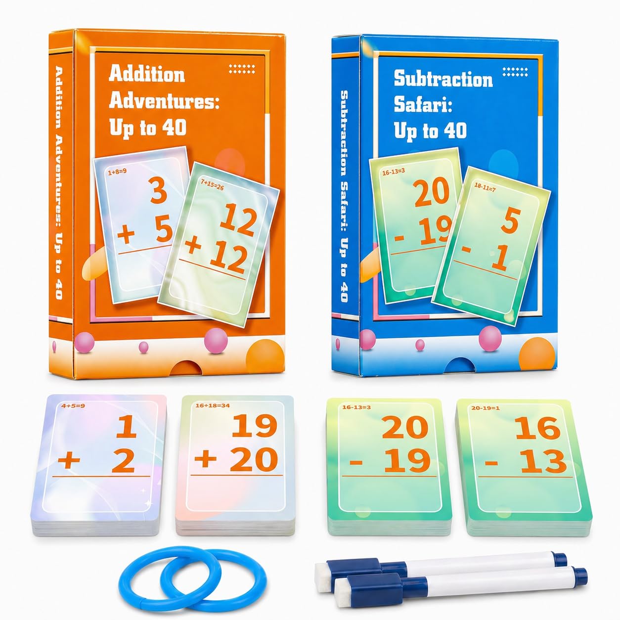 Alened Addition and Subtraction Flash Cards, Math Facts Flashcards 1-20, Math Manipulatives Games for Kindergarten, 1st, 2nd, 3rd, 4th, 5th, 6th Grade Kids Ages 4-12-56cards