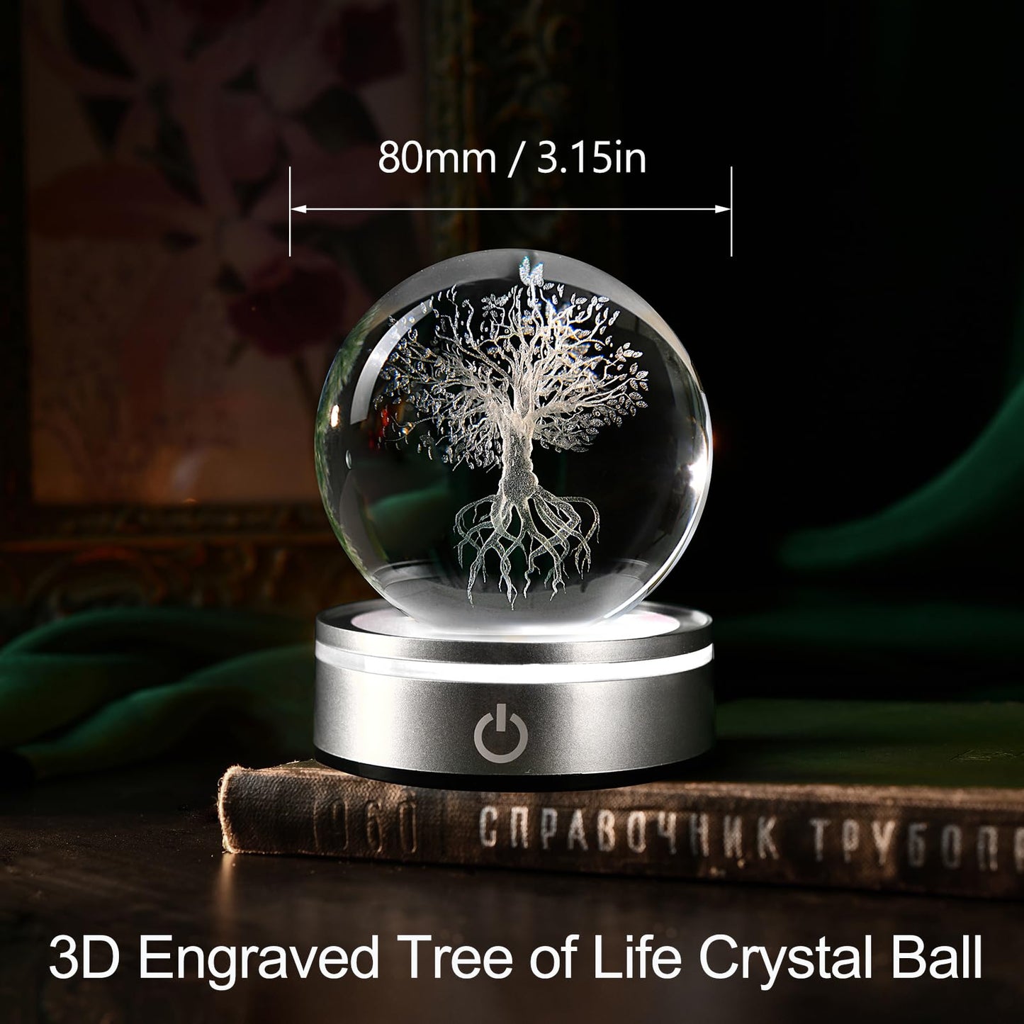 IFOLAINA Tree of Life Gifts for Him Her Friends Christmas 3D Tree of Life Crystal Ball Lamp for Room Crystal Plant Sphere Decor for Men Women