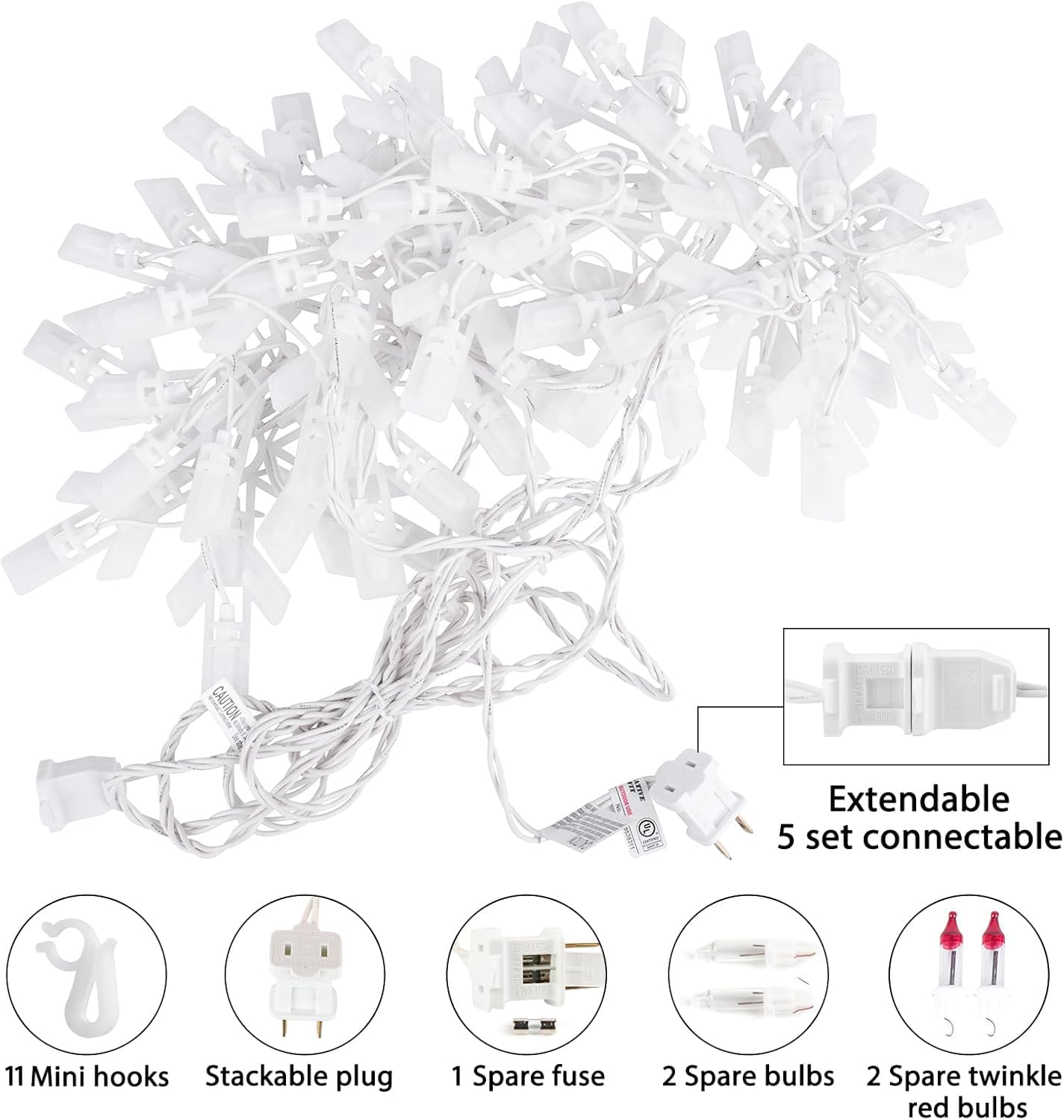 Minetom Snowflake Christmas String Lights - 13ft, 150 Mini Bulbs, Clear Plastic, 9 Drops, Plug-in Connectable, for Porch, House, Tree Decor