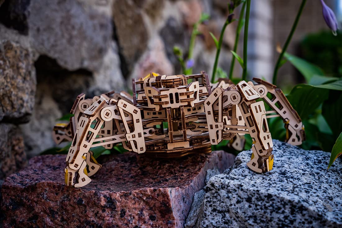 UGEARS Hexapod Explorer 3D Puzzle - Walking Robot Wooden Model Kits for Adults to Build - Self-Propelled 6-Legged Mechanical Crawler Craft Kit - 3D Wooden Puzzles for Adults