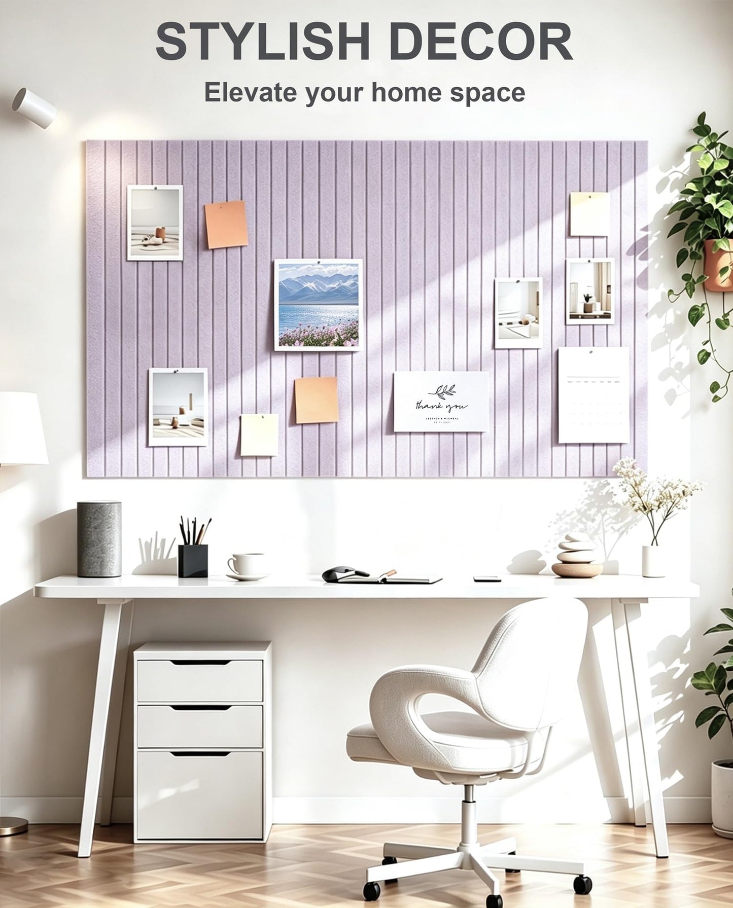 G Gamit 0.47" Thick Felt Pin Board 36"x24" Large Cork Board Alternative 6 Pack 11.81"x11.81"Felt Bulletin Board Wall Tiles Notice Board with 30 Pushpins for Home Office School(Fine-Light Purple)