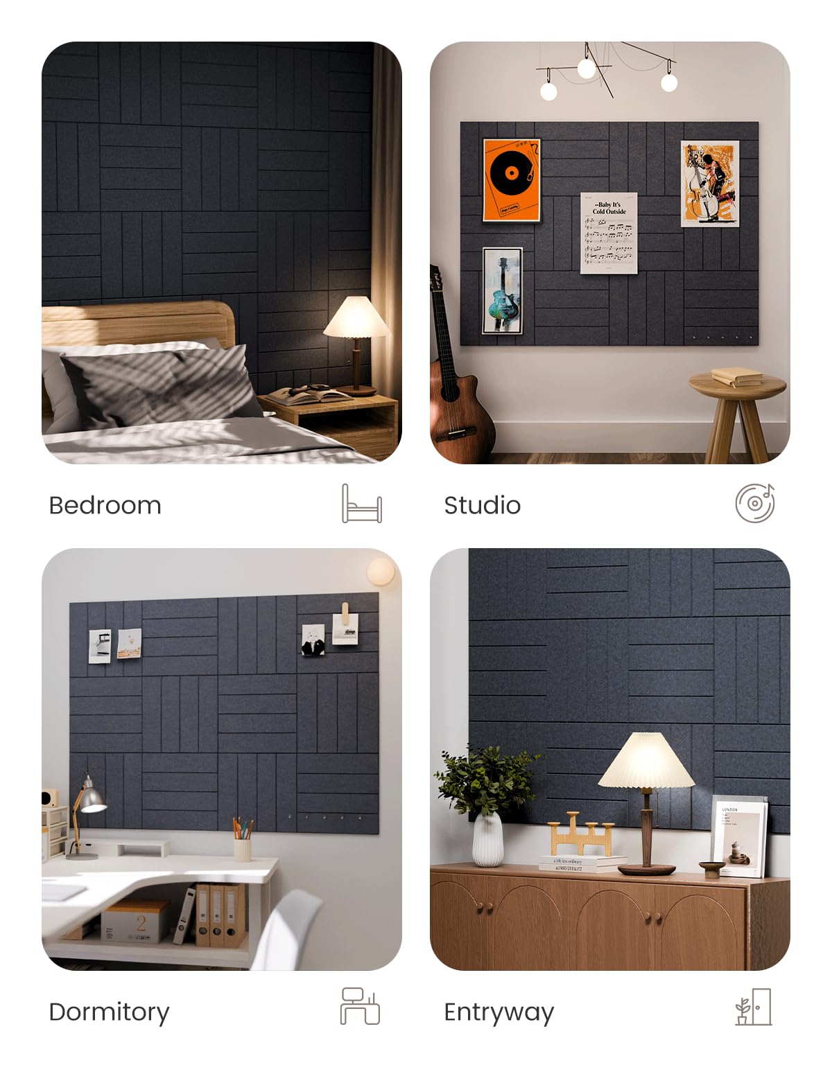 Fluxynara Felt Bulletin Board Tiles Large 48" x 36" Cork Board Alternative-12 Pack with 70 Adhesive Tabs, Thick Slat Wall Panels for Office Decor, Push Pin Board Wall Organizer Alternative -Navy Blue