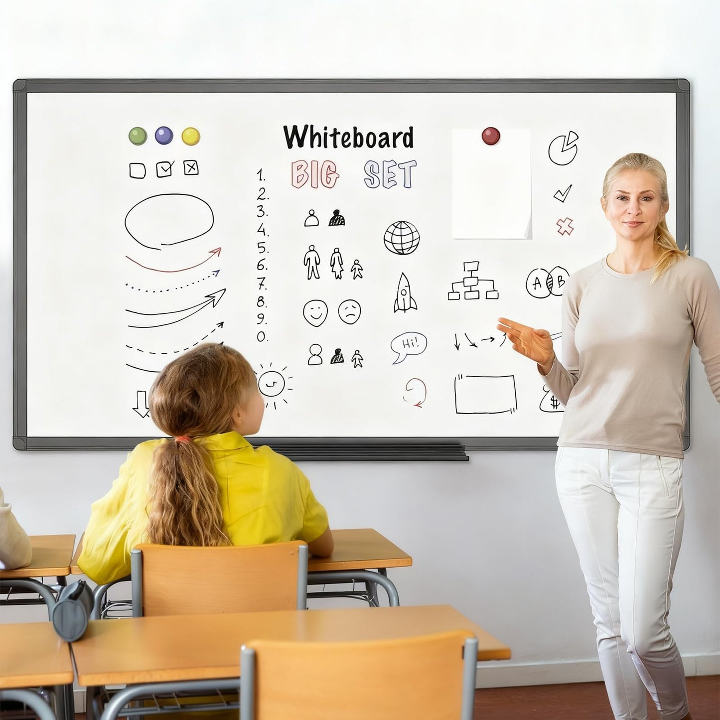 VIZ-PRO Magnetic Dry Erase White Board, 60 X 40 Inches, Black Aluminium Frame