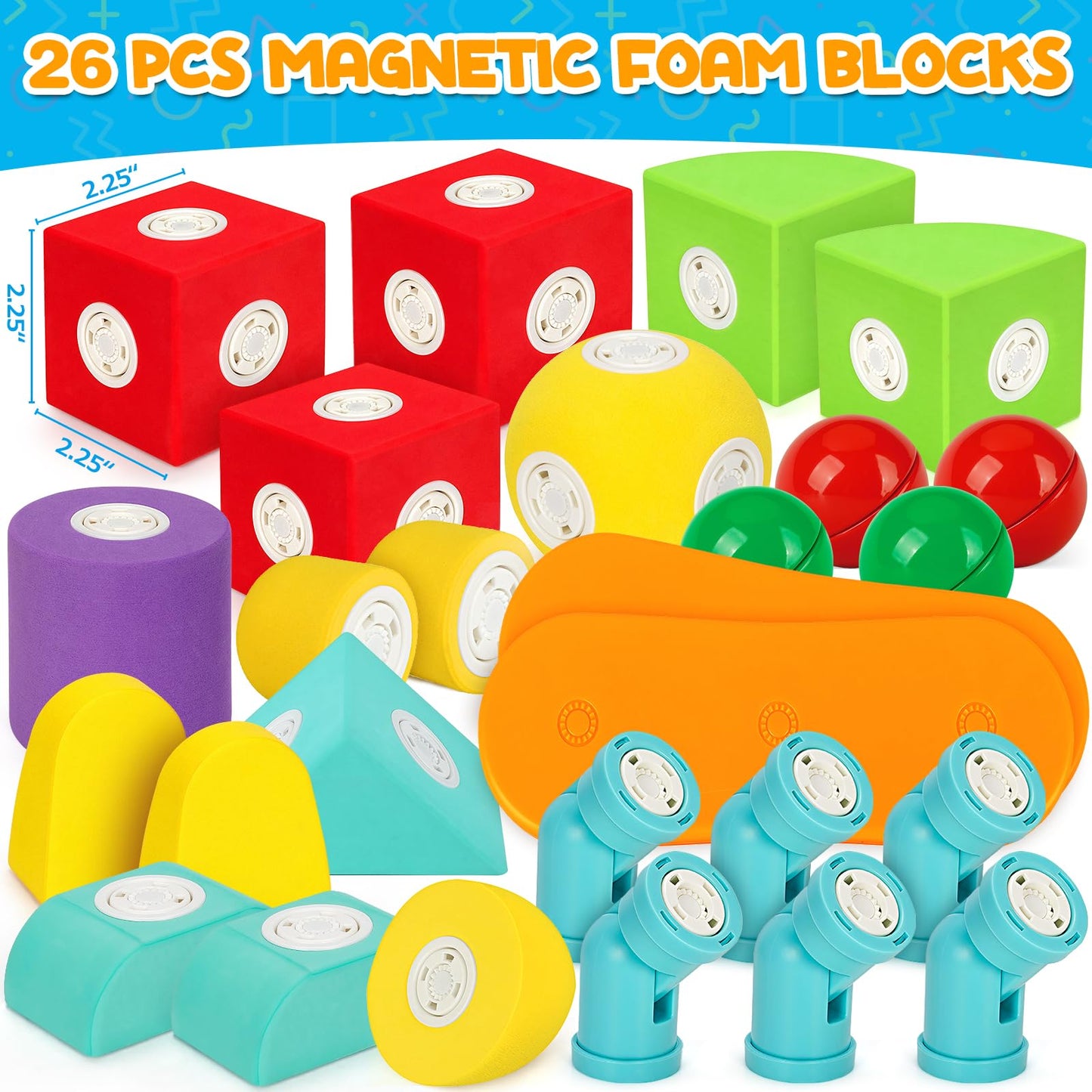 Hodurgyi 26 PCS Magnetic Foam Blocks, STEM Preschool Toys for Children, Magnetic Building Blocks for Toddlers, Kids Bath Toys and Montessori Sensory Toys, Birthday for Boys & Girls Age 3 4 5 6+