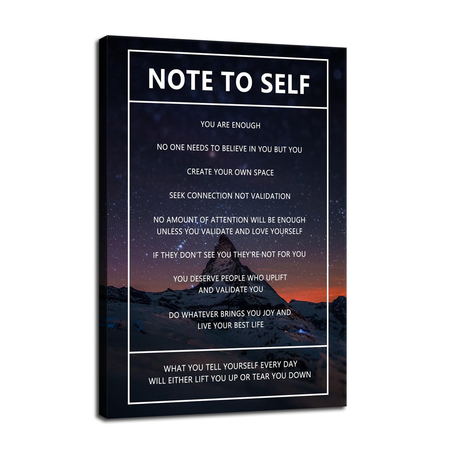 Motivational Canvas Wall Art Note to Self Inspirational Snow Mountain Starry Sky Poster Inspiring Canvas Painting Prints Wall Pictures for Home Decor Living Room Office Framed Artwork [24''W x 36''H]
