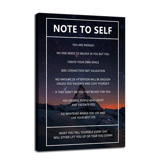 Motivational Canvas Wall Art Note to Self Inspirational Snow Mountain Starry Sky Poster Inspiring Canvas Painting Prints Wall Pictures for Home Decor Living Room Office Framed Artwork [24''W x 36''H]