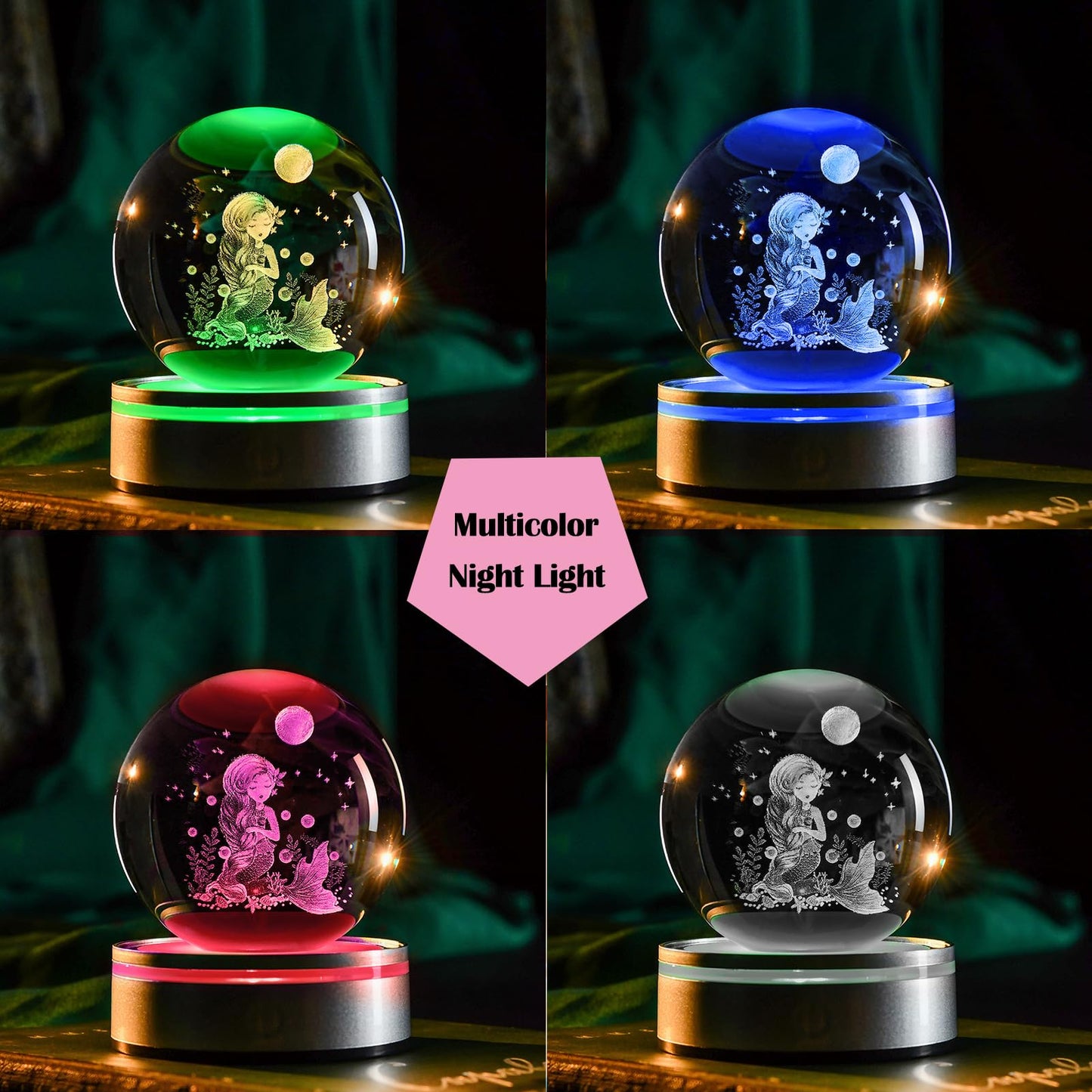 IFOLAINA Mermaid Crystal Ball Gifts for Girls Her Mermaid Lovers Birthday Christmas Decorative Globes 3D Crystal Tale Sphere Decor