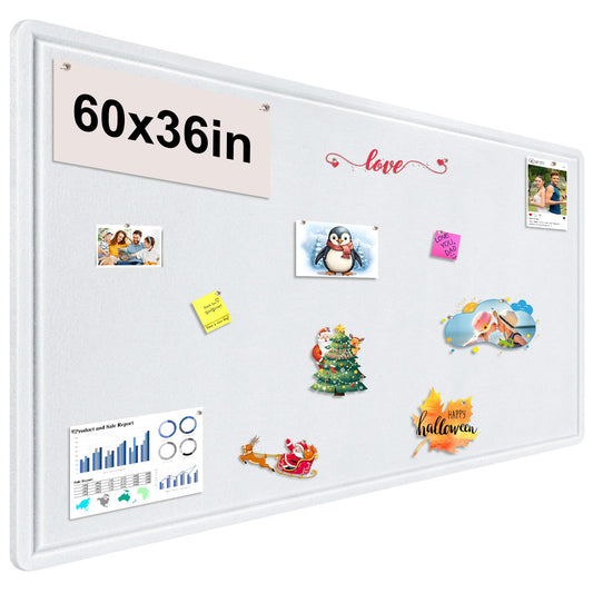 Large Bulletin Board, Foldable 60x36 Inches Cork Board Alternative, Large Felt Board Decorative Pin Board for Wall, Foldable Photo Board Self-Adhesive Vision Board with 36 Pushpins White