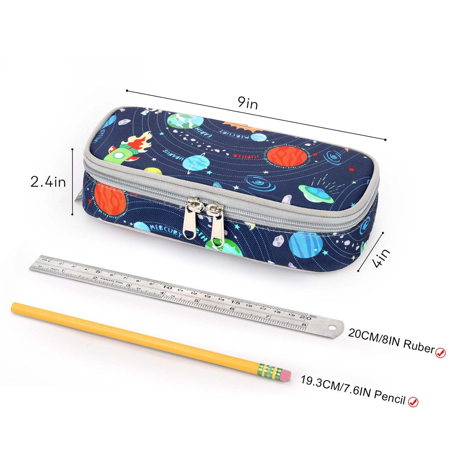 mibasies Boys Pencil Case for Kids, Multi-Slot Pencil Pouch, Galaxy LightGray
