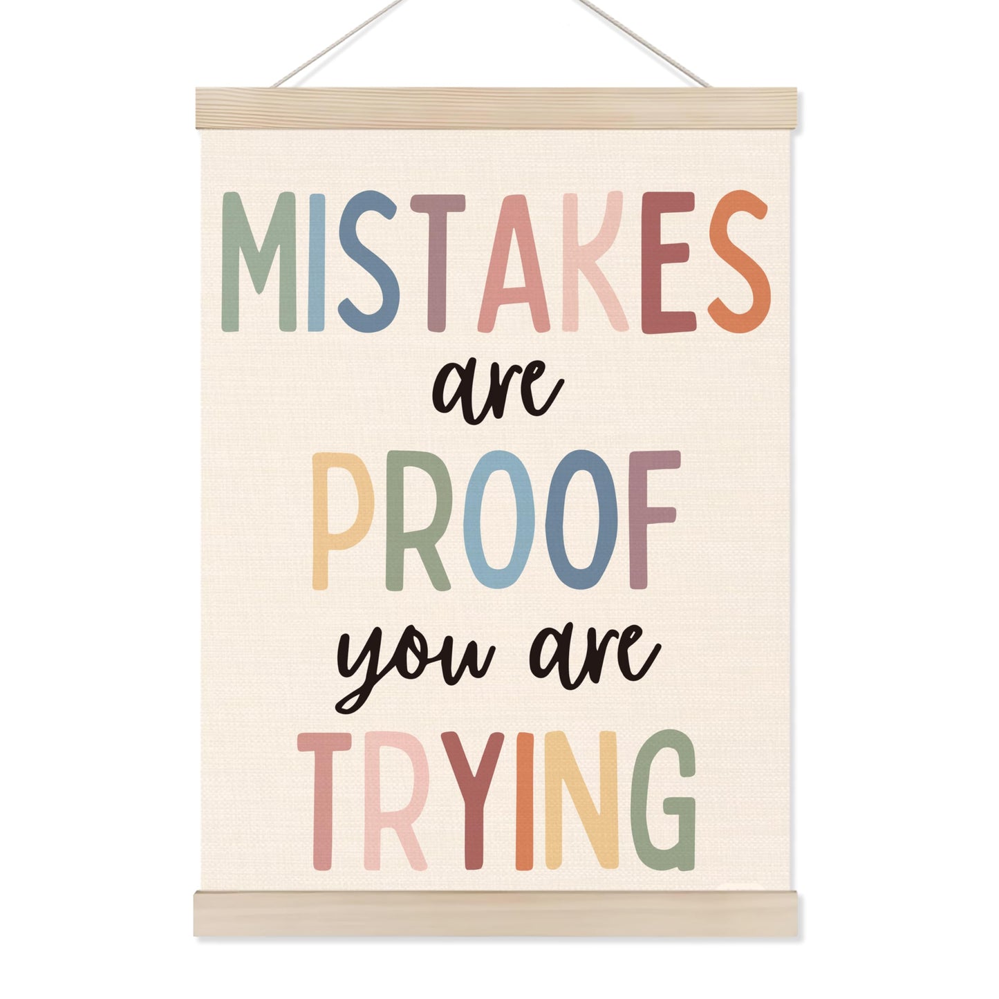 Koesus Boho Mental Health Wall Art Poster Hanger Frame 12x16 Inch, Mistakes Are Proof You Are Trying Inspirational Quotes Canvas Pictures Prints Framed Wall Decor for Classroom Therapist Office