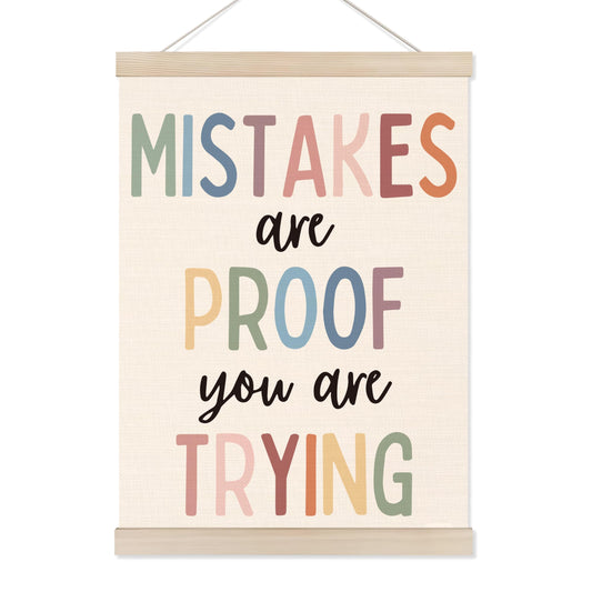 Koesus Boho Mental Health Wall Art Poster Hanger Frame 12x16 Inch, Mistakes Are Proof You Are Trying Inspirational Quotes Canvas Pictures Prints Framed Wall Decor for Classroom Therapist Office