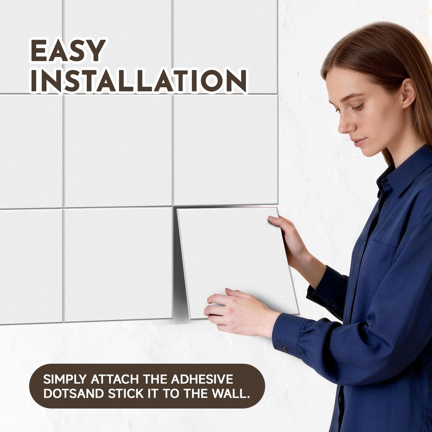 MISSDAY White Acoustic Wall Panel Felt Bulletin Board 48" x 36" Cork Board for Wall, 12-Pack Boards with 72 Removable Adhesive Tabs, 50 Pins, Pin Board for Home Office Classroom Soundproof Wall Tile