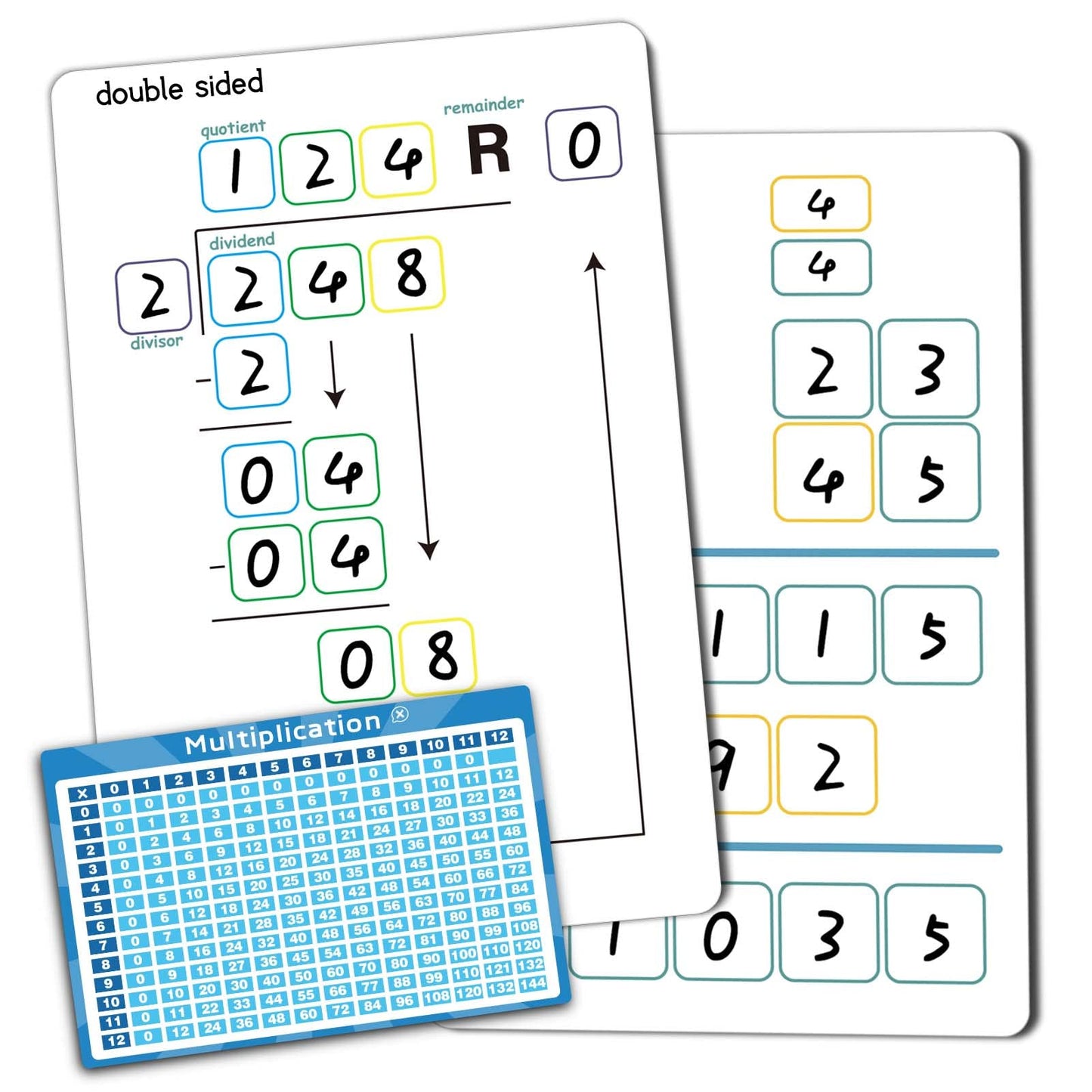 Set of Dry Erase Multiplication and Division Practice White Board, 8" x 12" 2-Digits Mathematics Board with a 4" x 2.5" Multiplication Chart Board for Kids Students, Classroom and Home