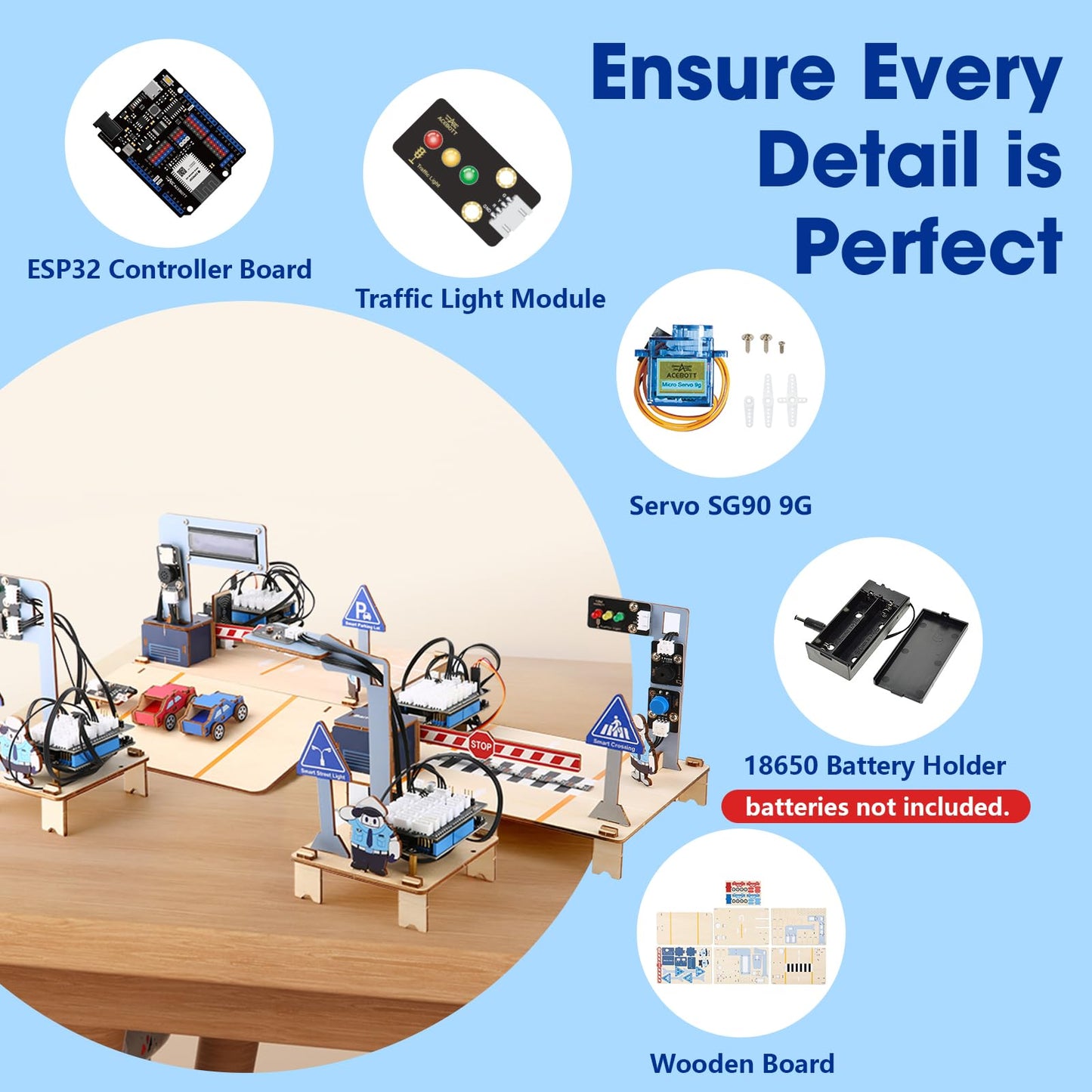 ESP32 IoT Smart Traffic Starter Kit for Kids 10+, 3D Wooden Puzzles STEM Science Kit School Educational Set DIY Crafts Coding Toys for Adults Teens 9 10+