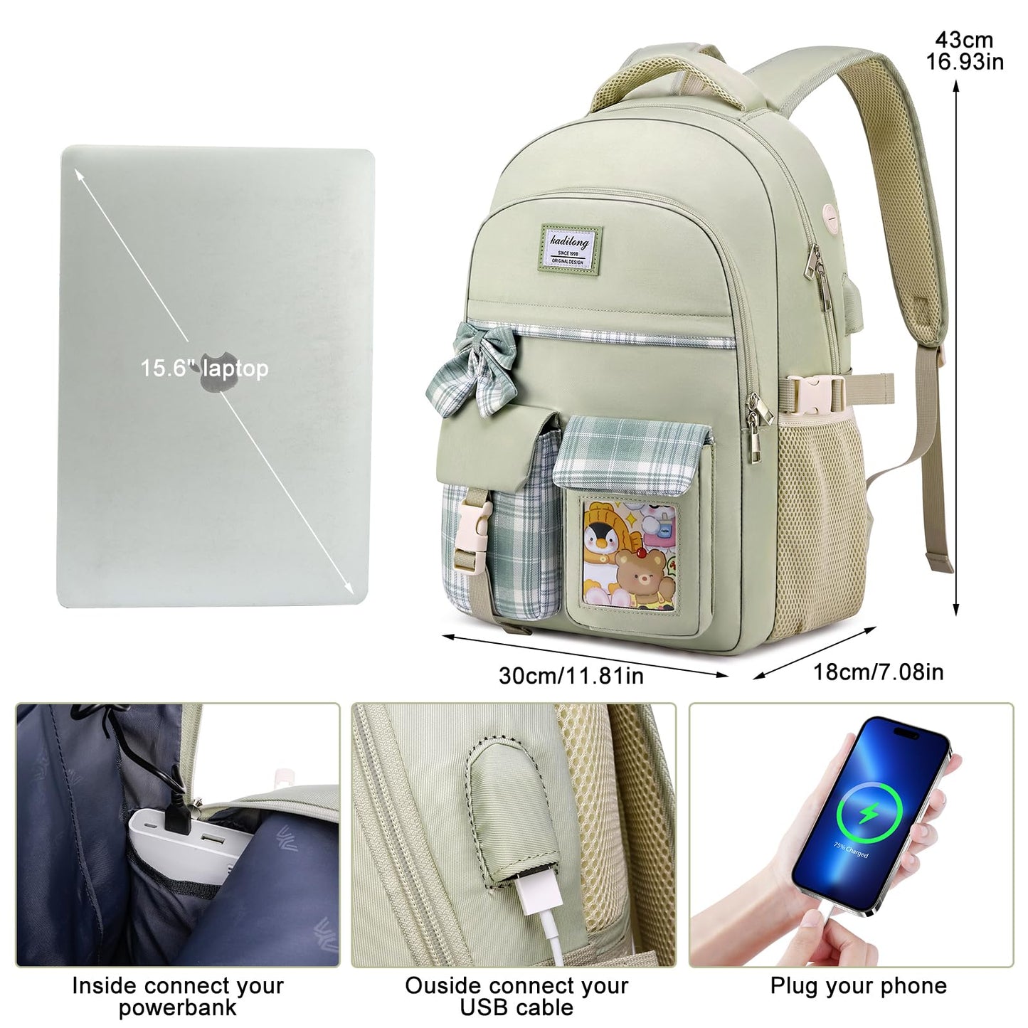 kadilong School Backpack for Girls,Kids Bookbag for Middle High School,Laptop Backpack Women Mochila para Niñas