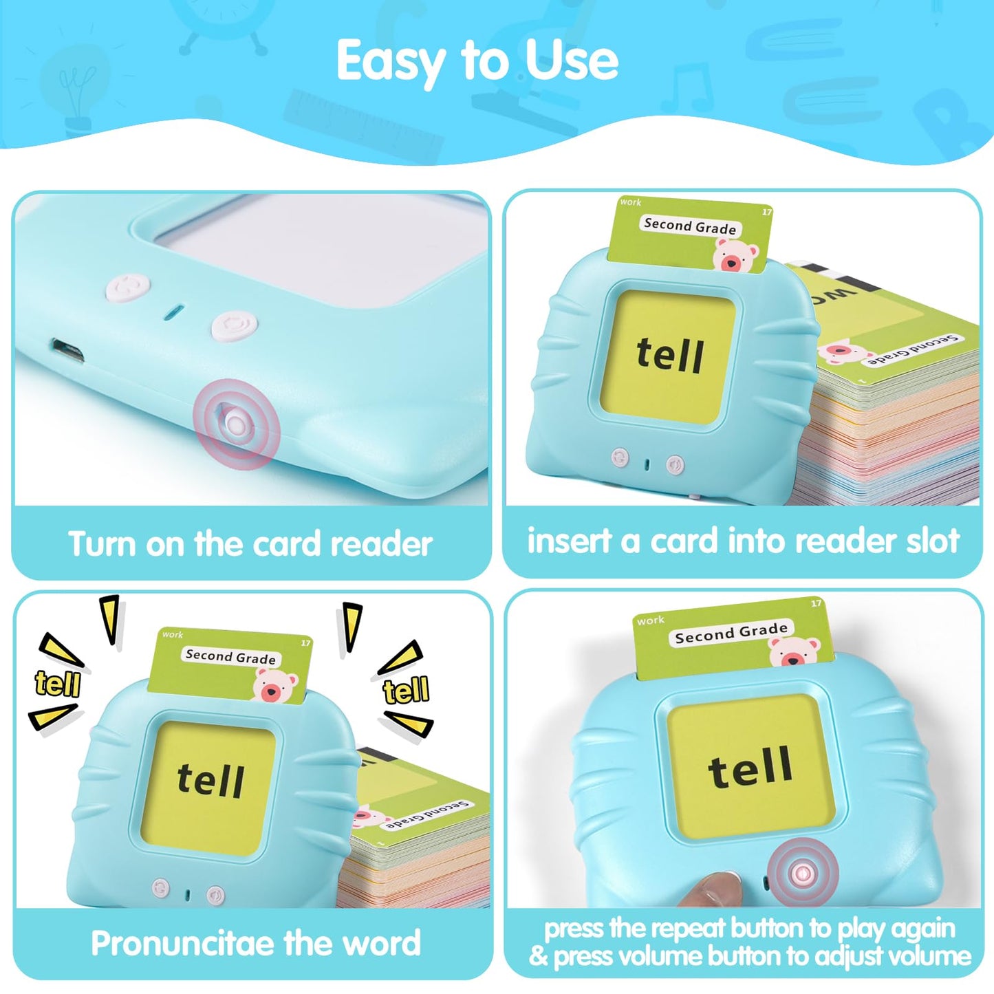 QuTZ Talking Flash Cards,ABC Learning for Toddlers 2-4, Autism Toys, Speech Therapy Toys, Educational Words Flash Cards Kindergarten for Boys and Girls, 272 Sight Words