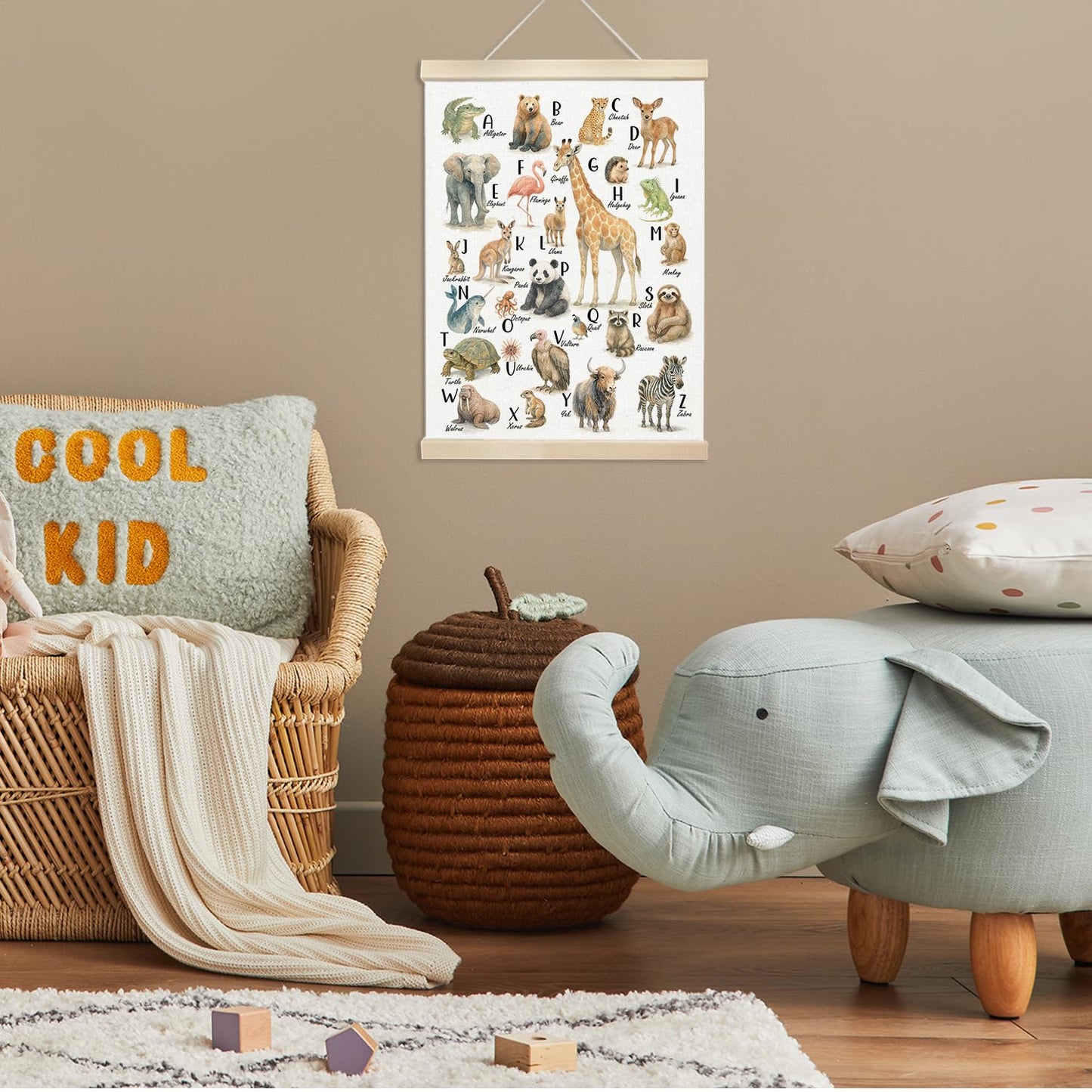 Xmsaitar Classroom Animals Zoo Alphabet Poster Hanger Frame Wall Decor, Cute ABC Prints for Wall Hanging Decor Art, Nursery Educational Banner for Kids Toddler Room Dorm Playroom Preschool 12x16in