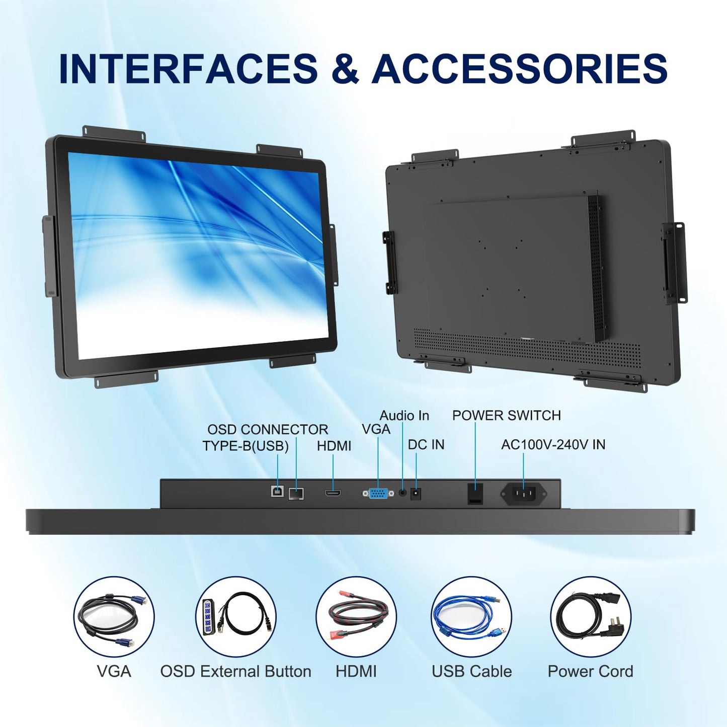 Bosunre 27 Inch FHD Capacitive PCAP Touch Screen Monitor,LED Backlight Industrial Touch Display, HD-MI & VGA Ports, Large Touch Monitor for Interactive Training Stations, Retail Self-Service